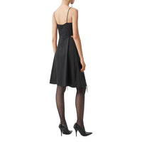 Robe combinaison en satin de soie avec franges - Noir