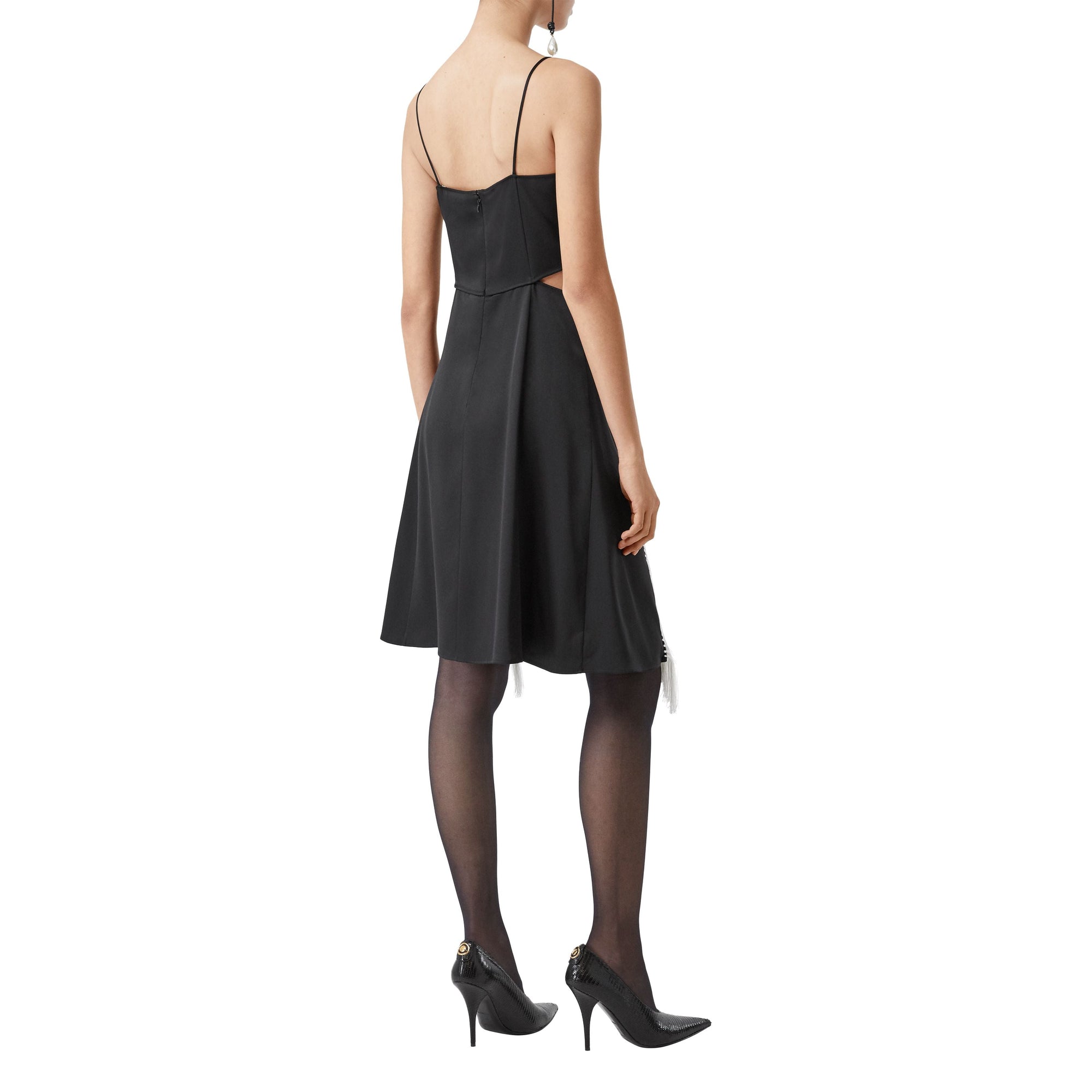 Robe combinaison en satin de soie avec franges - Noir