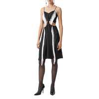Robe combinaison en satin de soie avec franges - Noir