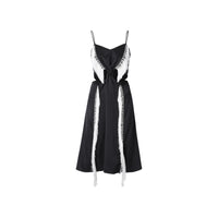 Robe combinaison en satin de soie avec franges - Noir