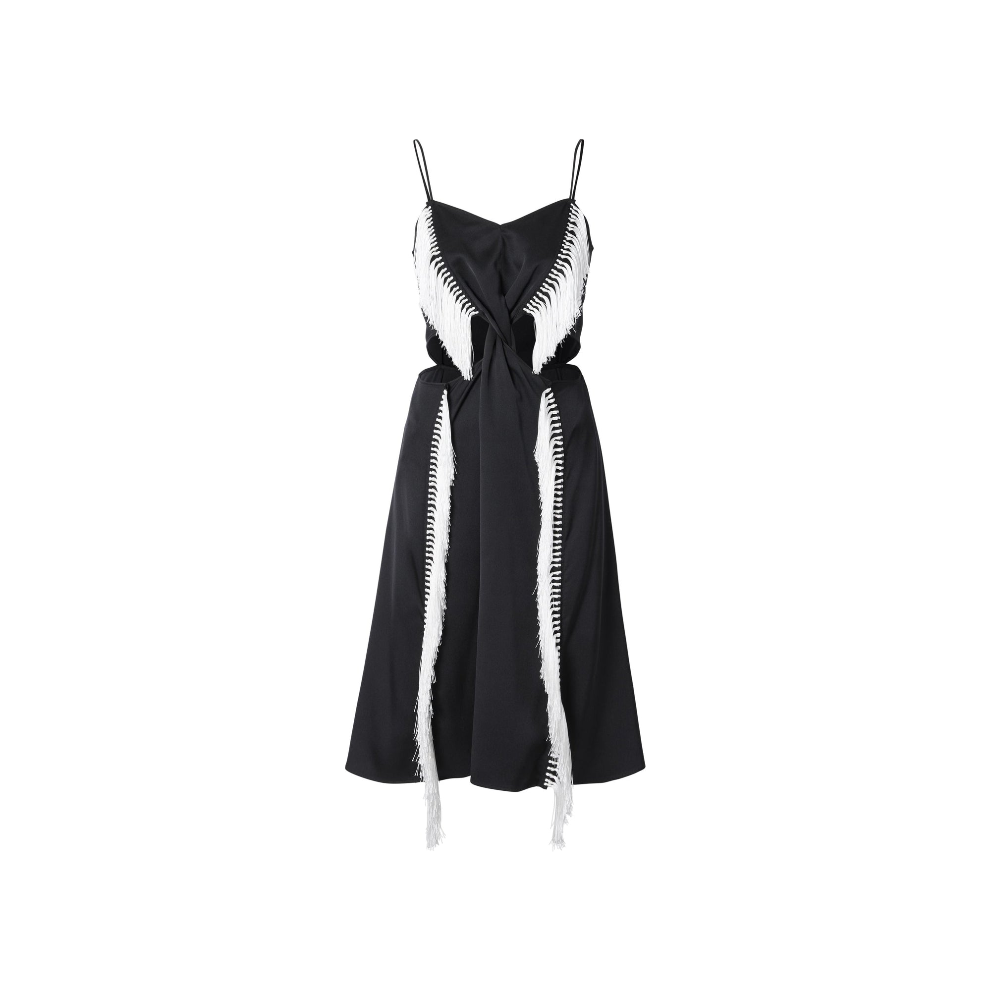 Robe combinaison en satin de soie avec franges - Noir