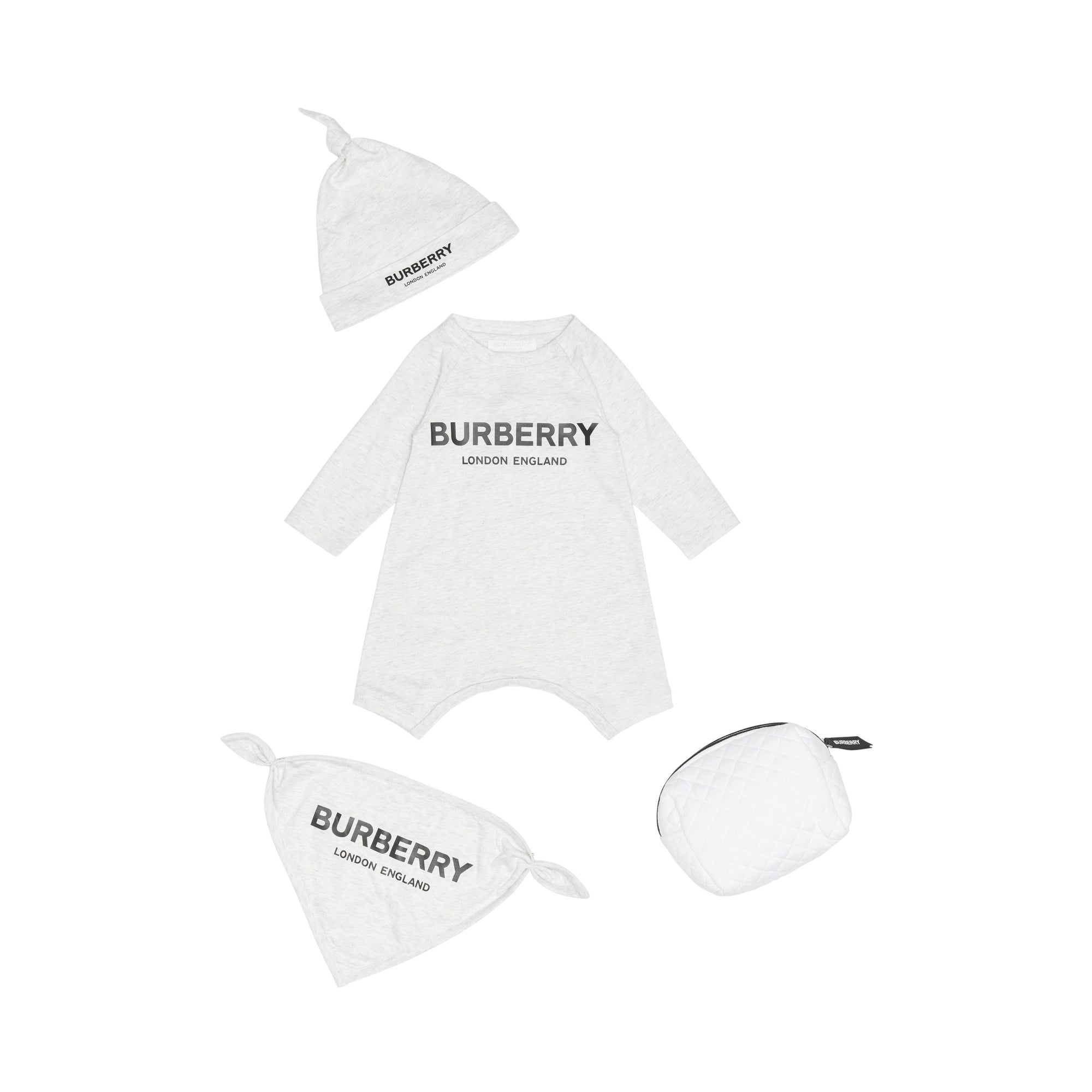 WHITE MELANGE Coffret cadeau trois pièces en coton à logo pour bébé