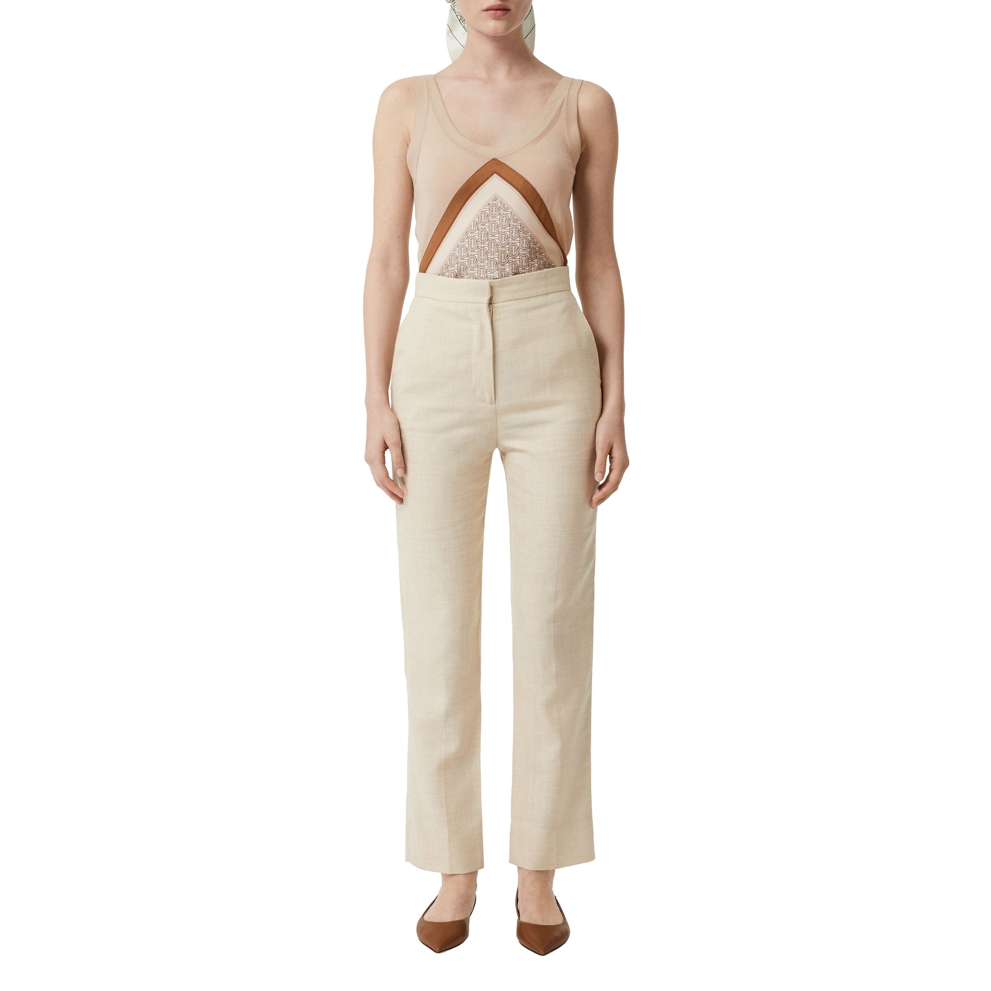 Pantalon tailleur rayé en laine - Sésame