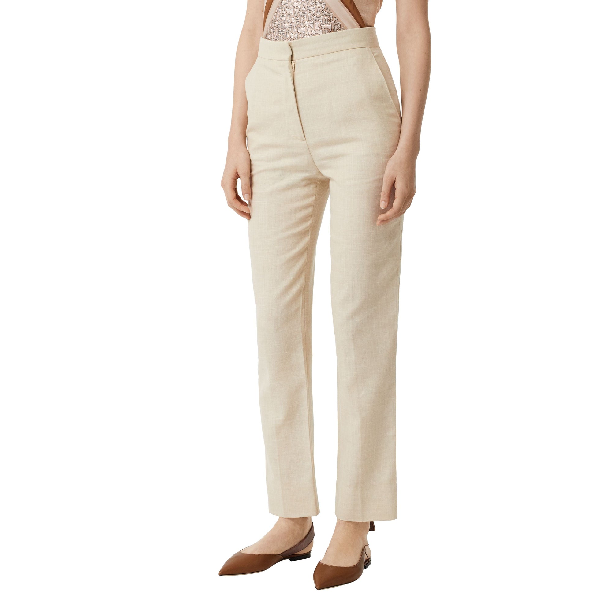 Pantalon tailleur rayé en laine - Sésame