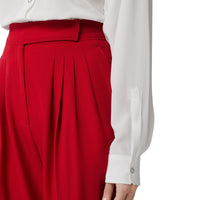 Pantalon tailleur en laine avec plis - Rouge Vif