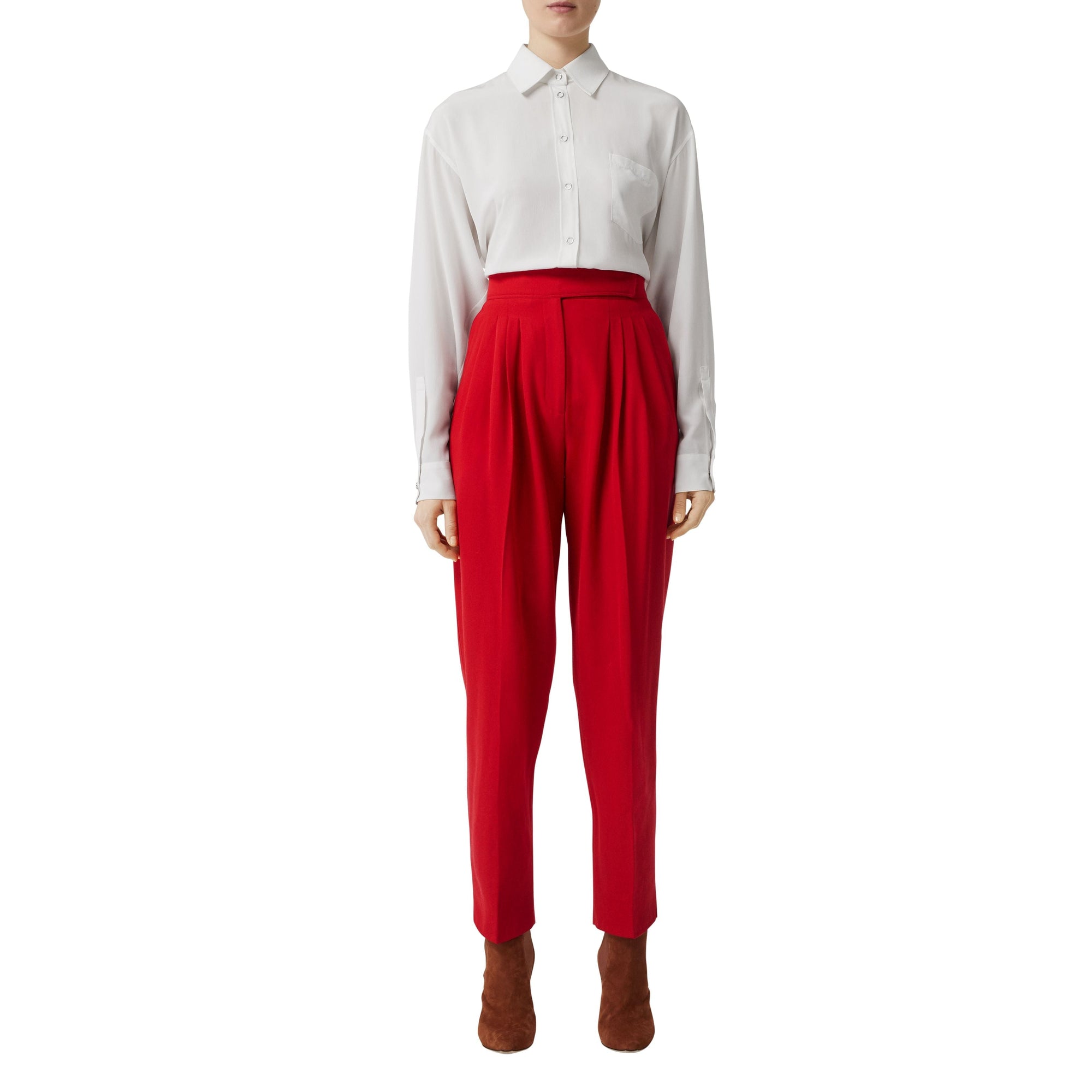 Pantalon tailleur en laine avec plis - Rouge vif