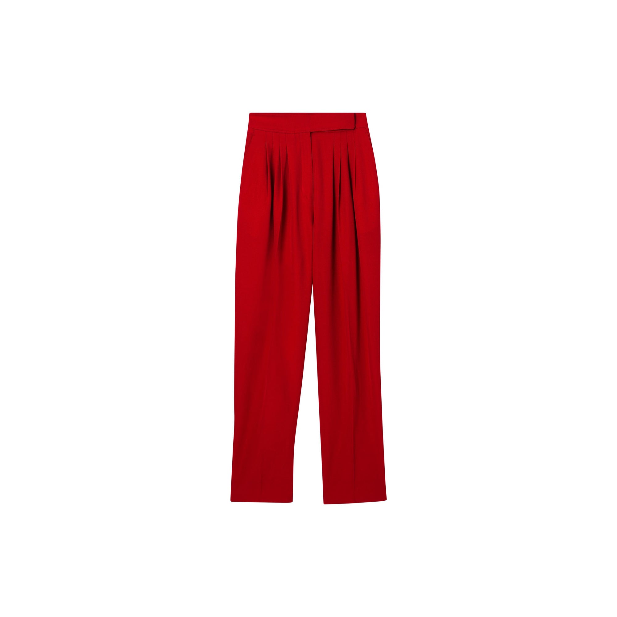 Pantalon tailleur en laine avec plis - Rouge Vif