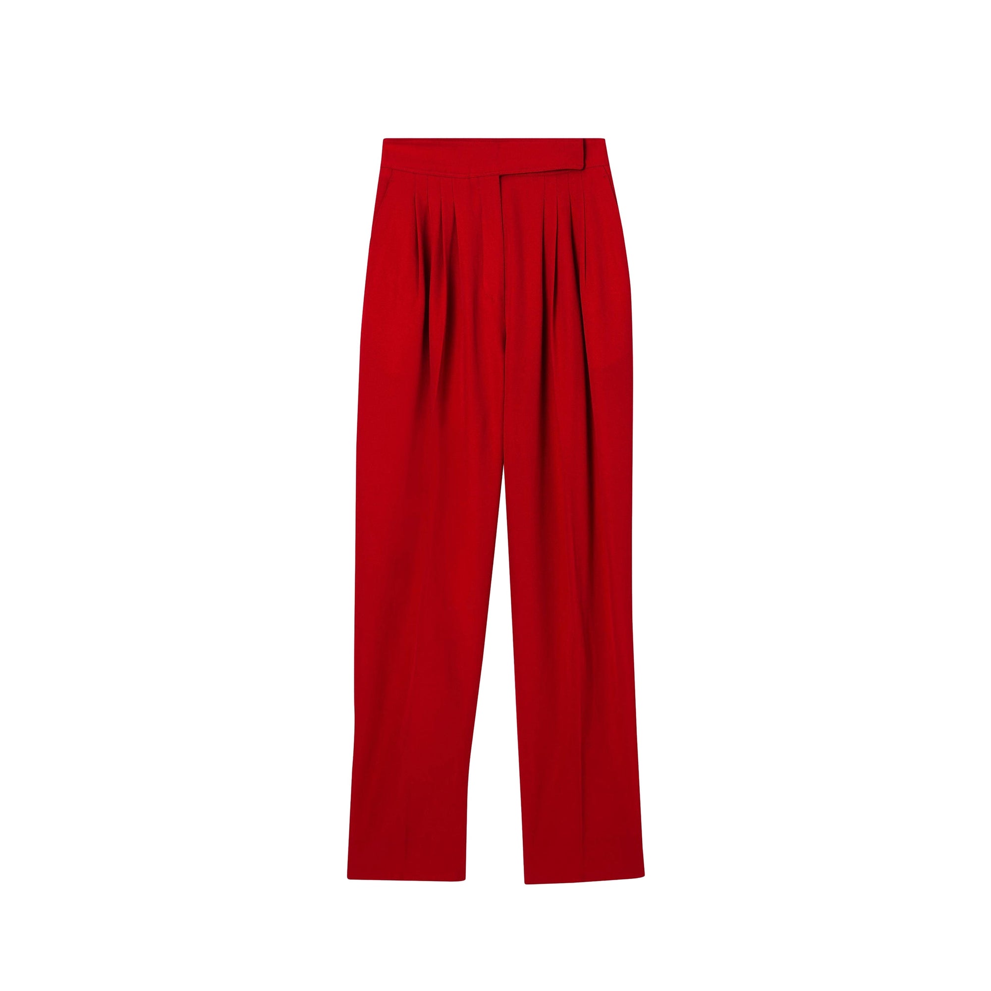 Pantalon tailleur en laine avec plis - Rouge vif