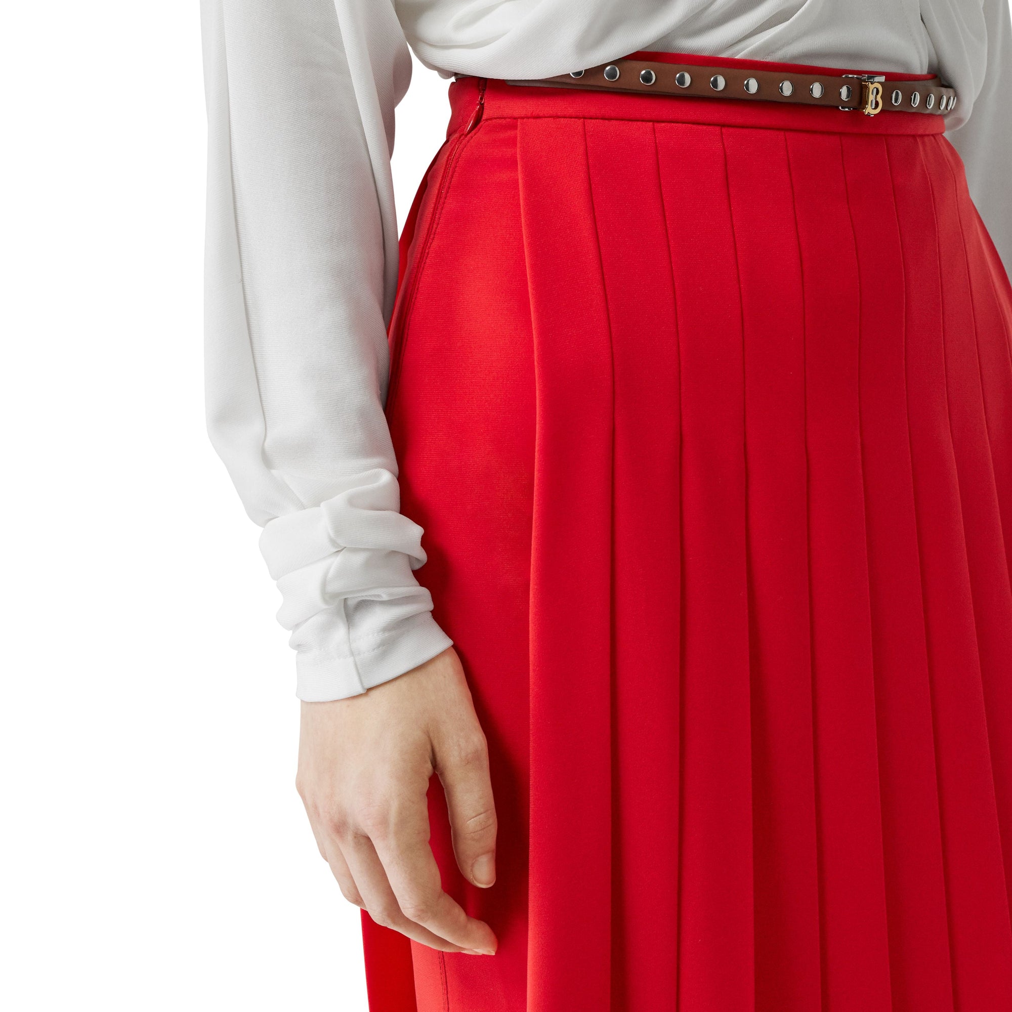 Jupe plissée cady stretch - Rouge Vif