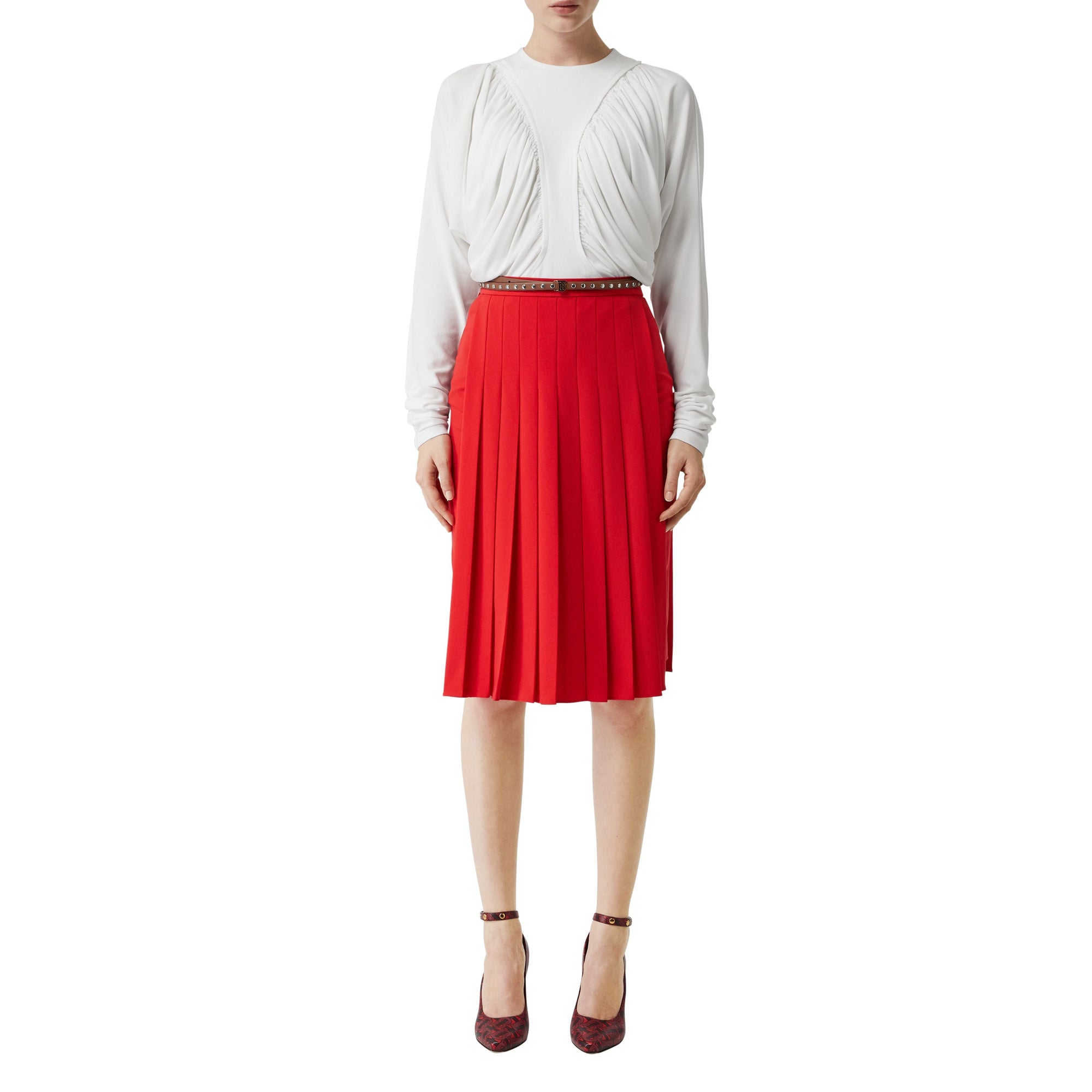 Jupe plissée cady stretch - Rouge Vif