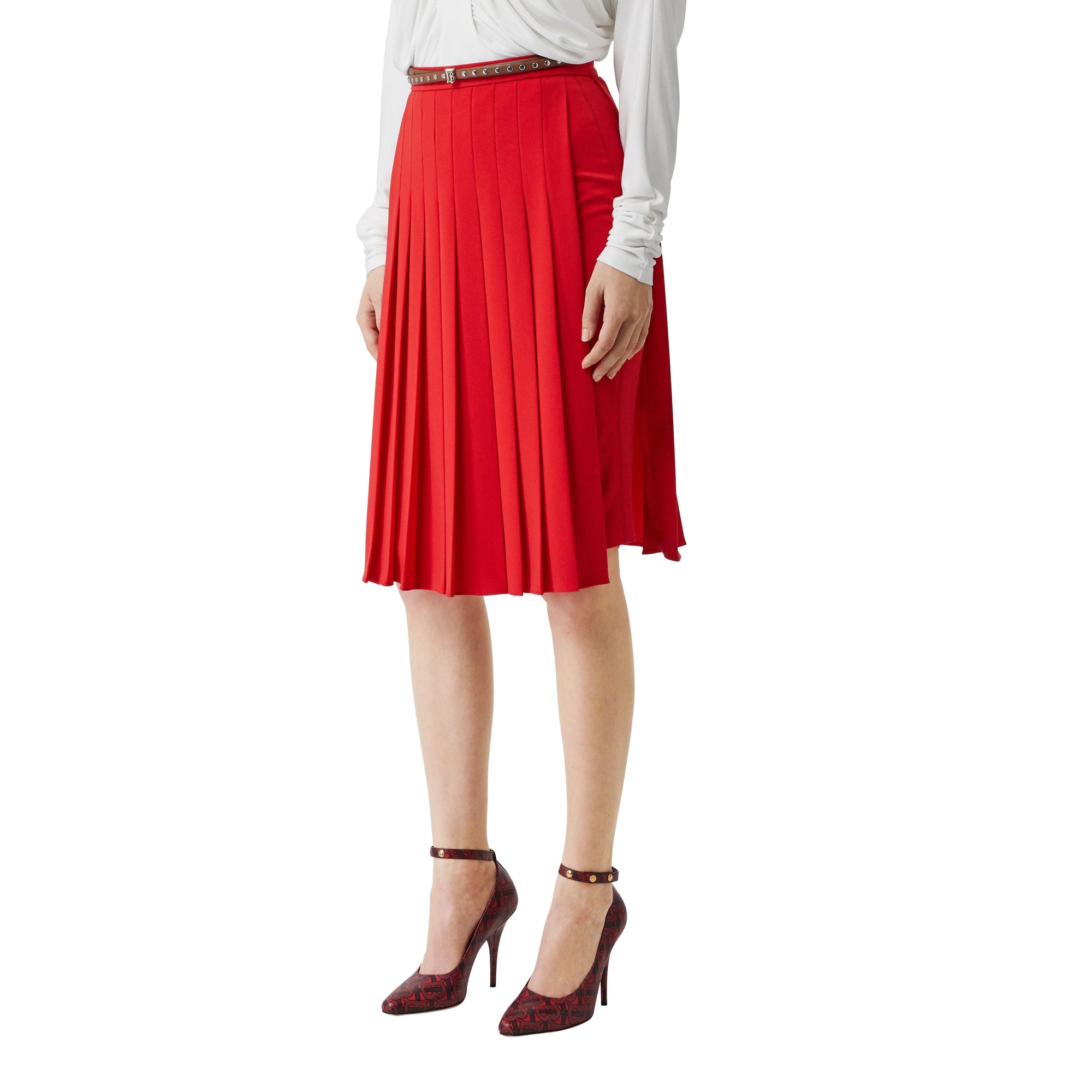 Jupe plissée cady stretch - Rouge Vif