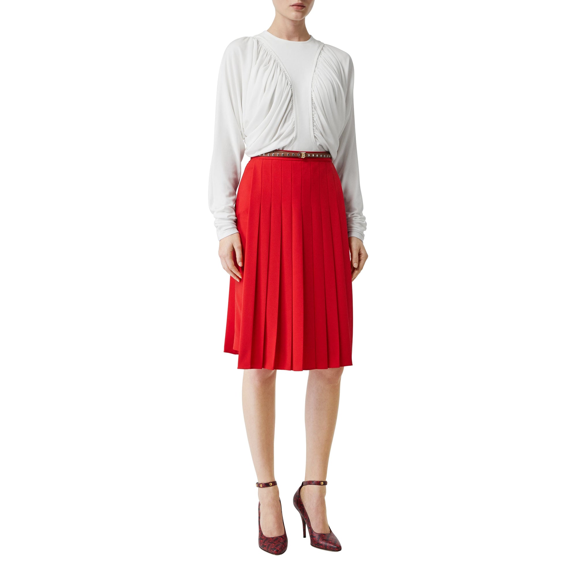 Jupe plissée cady stretch - Rouge Vif
