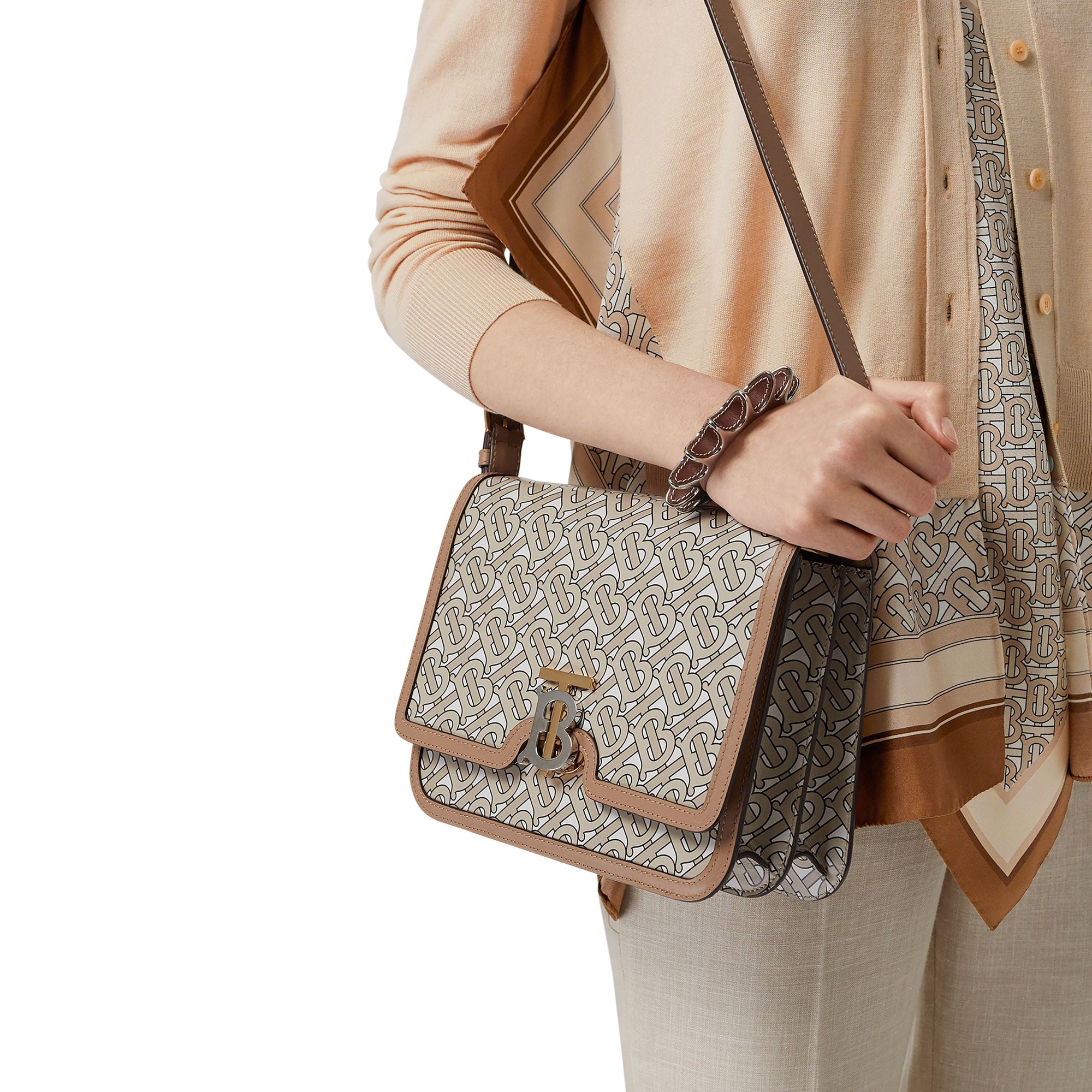 PALE FAWN Cardigan en laine avec foulard Monogram
