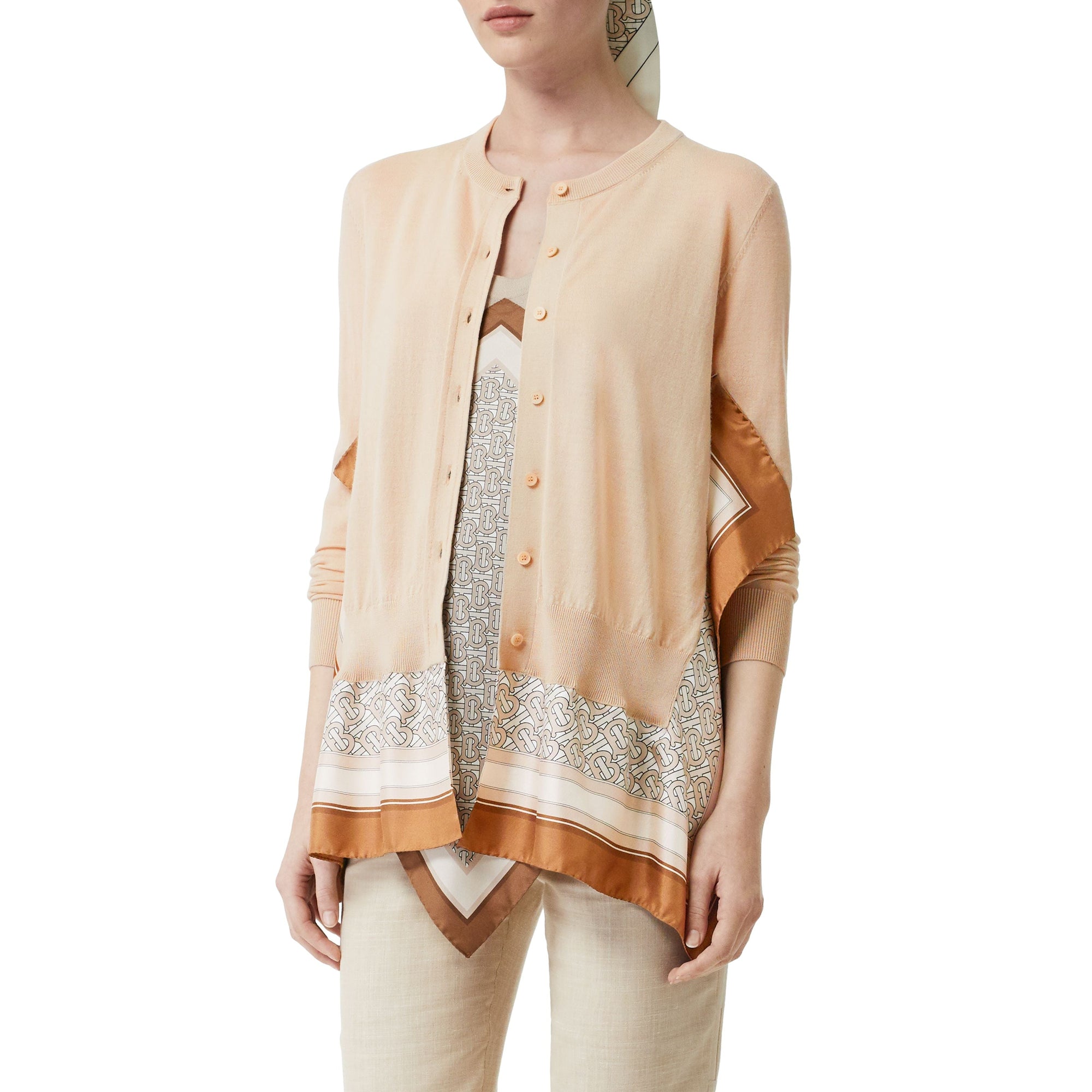 PALE FAWN Cardigan en laine avec foulard Monogram