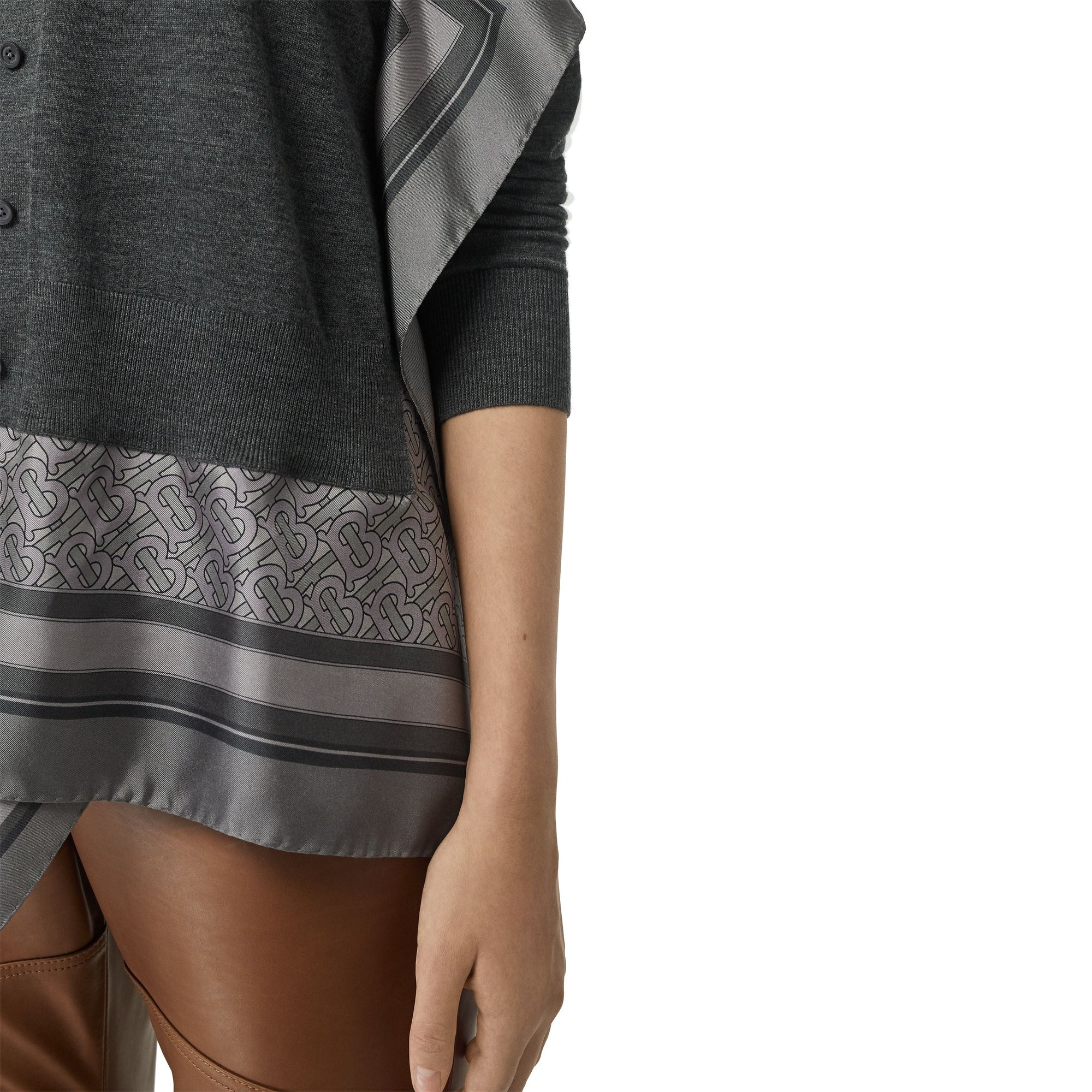 GREY MELANGE Cardigan en laine avec foulard Monogram