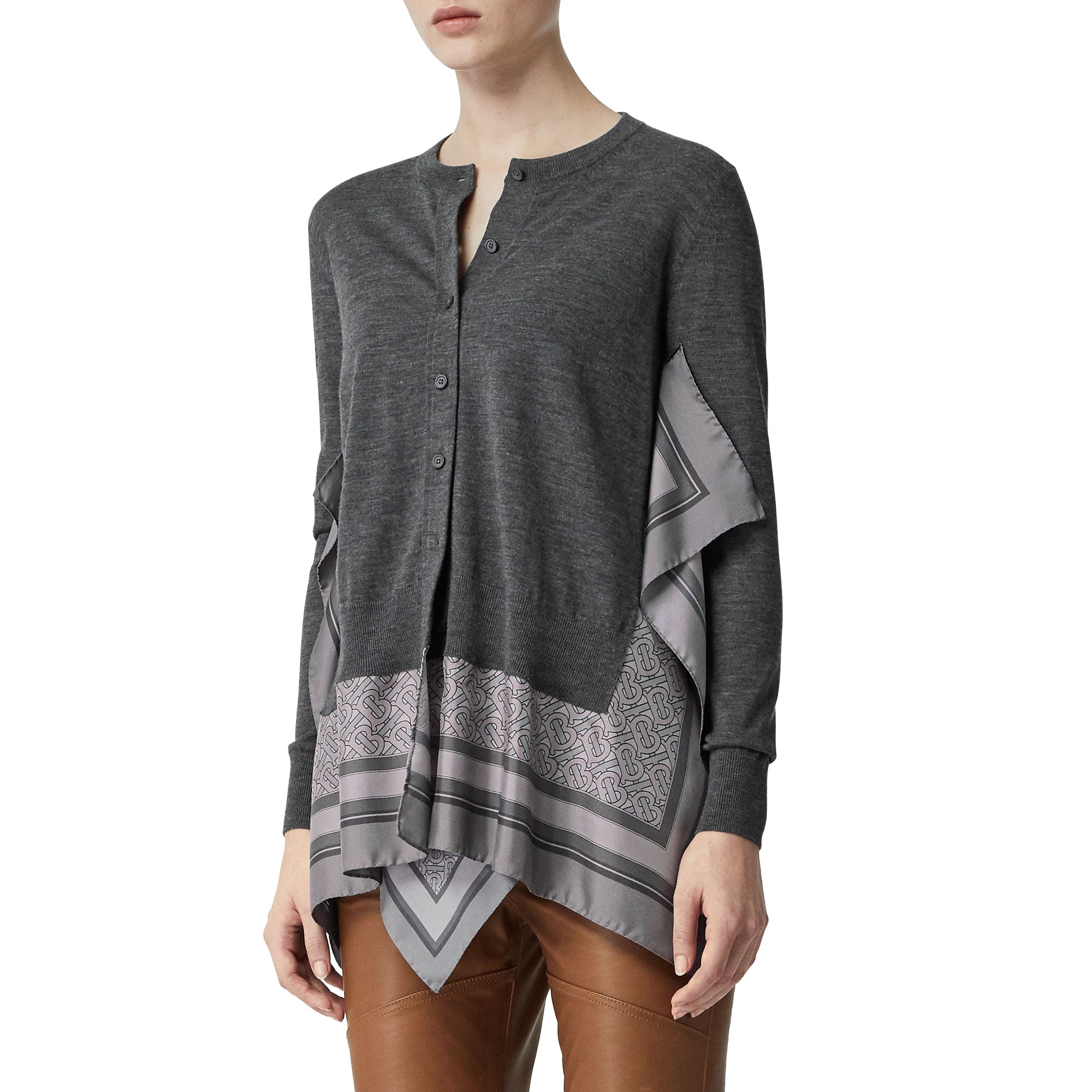 GREY MELANGE Cardigan en laine avec foulard Monogram