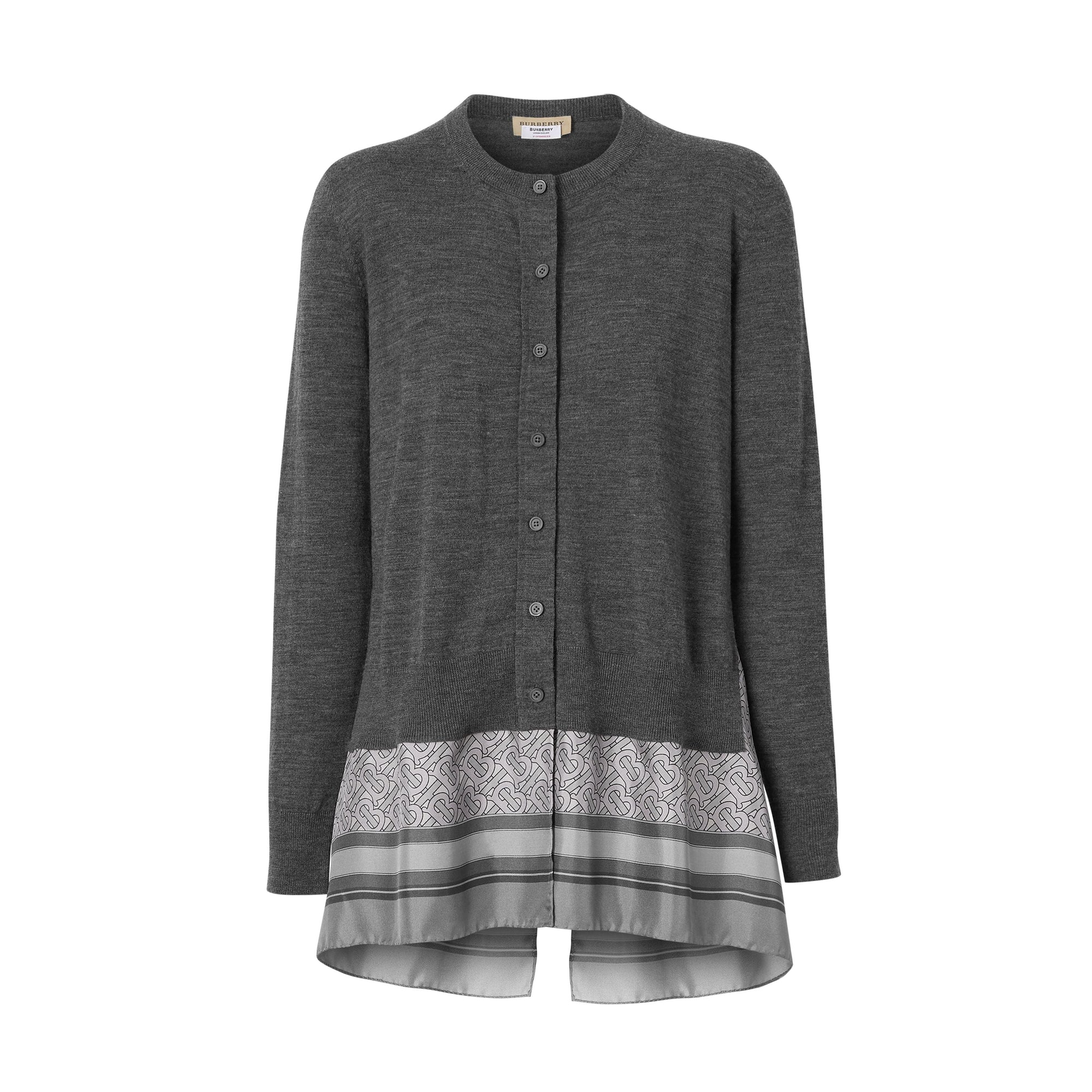 GREY MELANGE Cardigan en laine avec foulard Monogram
