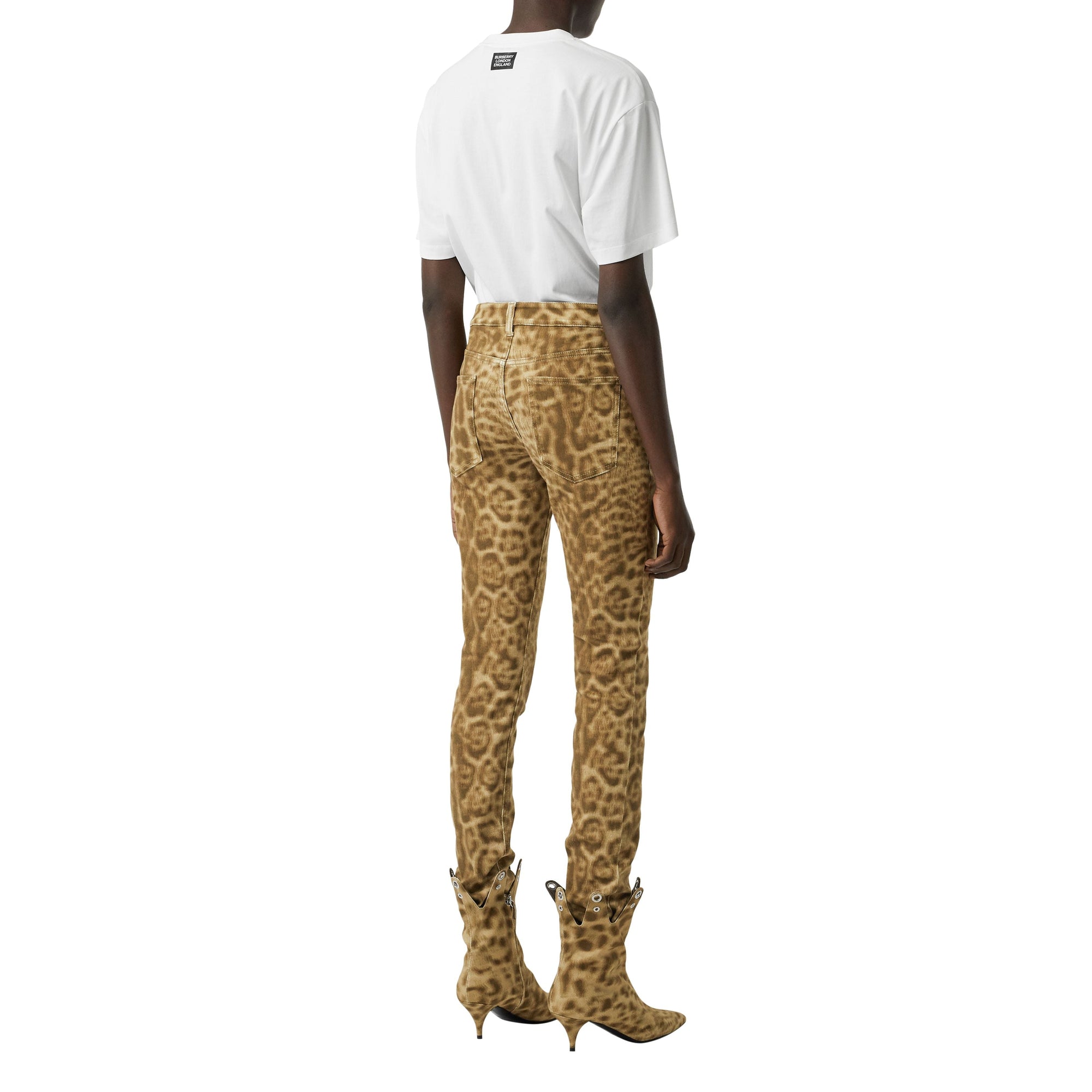 Jean droit en denim japonais à imprimé léopard - Beige
