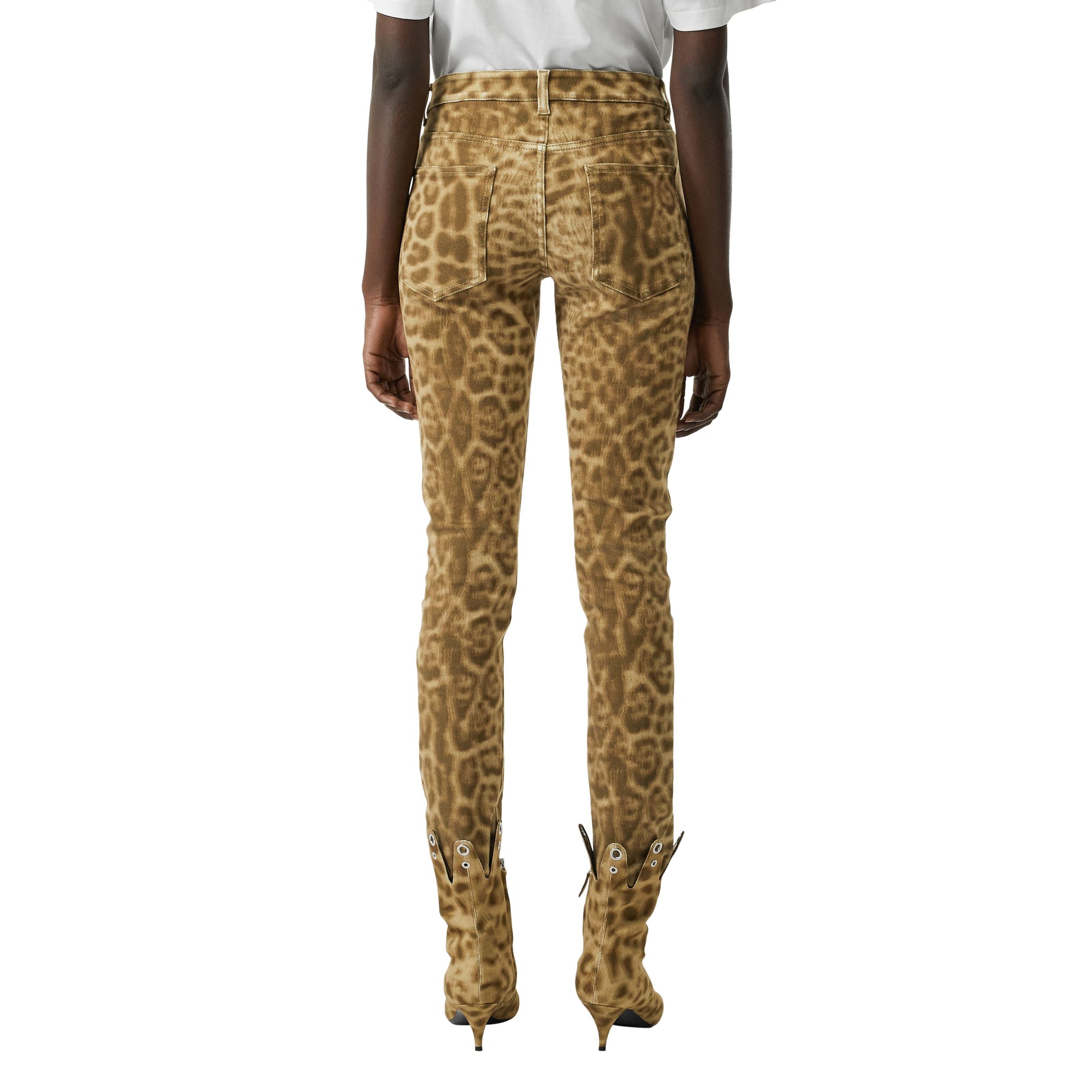 Jean droit en denim japonais à imprimé léopard - Beige