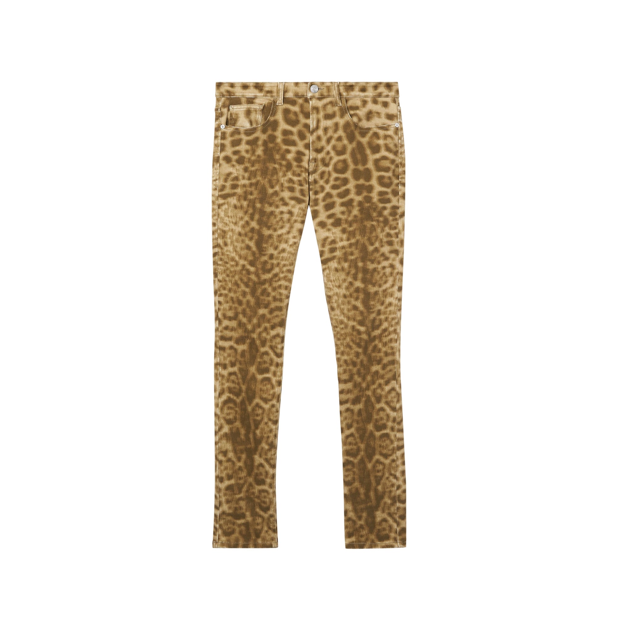 Jean droit en denim japonais à imprimé léopard - Beige