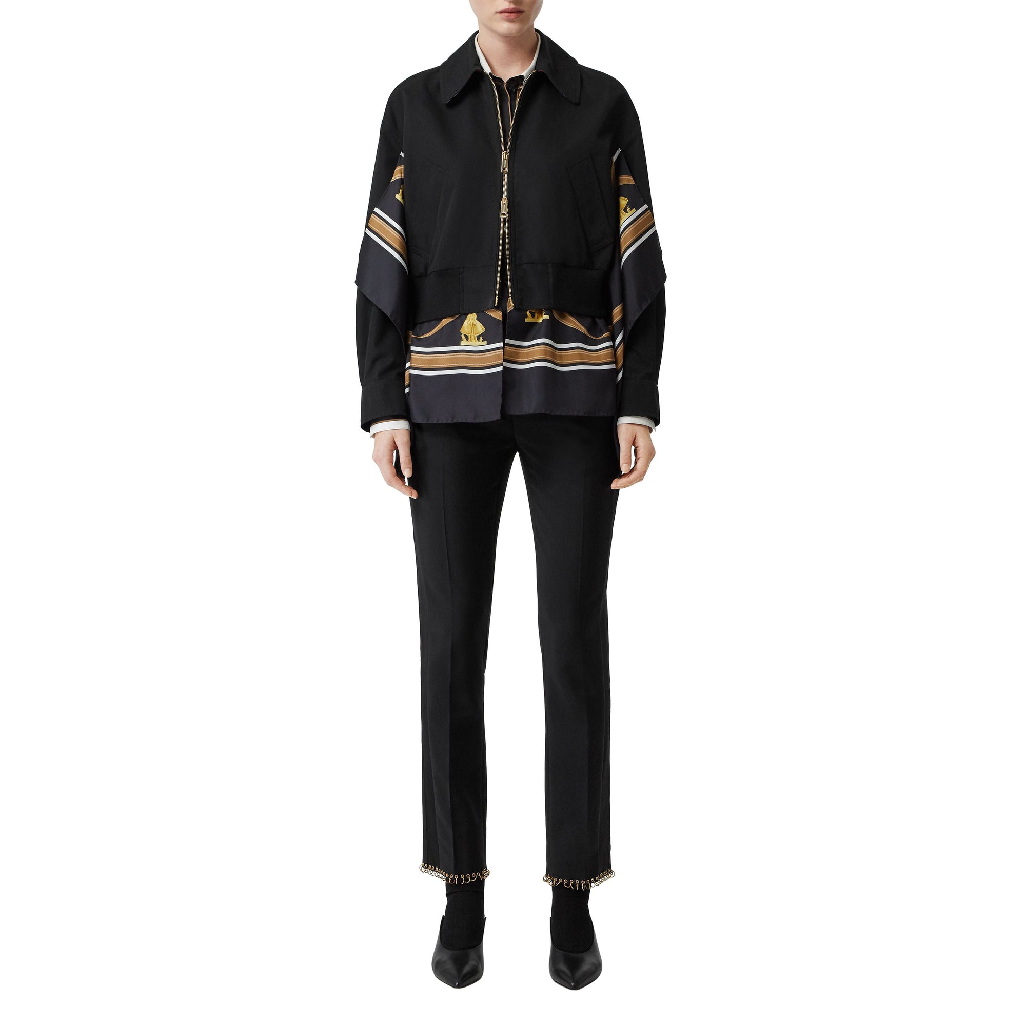 Veste Harrington en gabardine de coton avec foulard - Noir