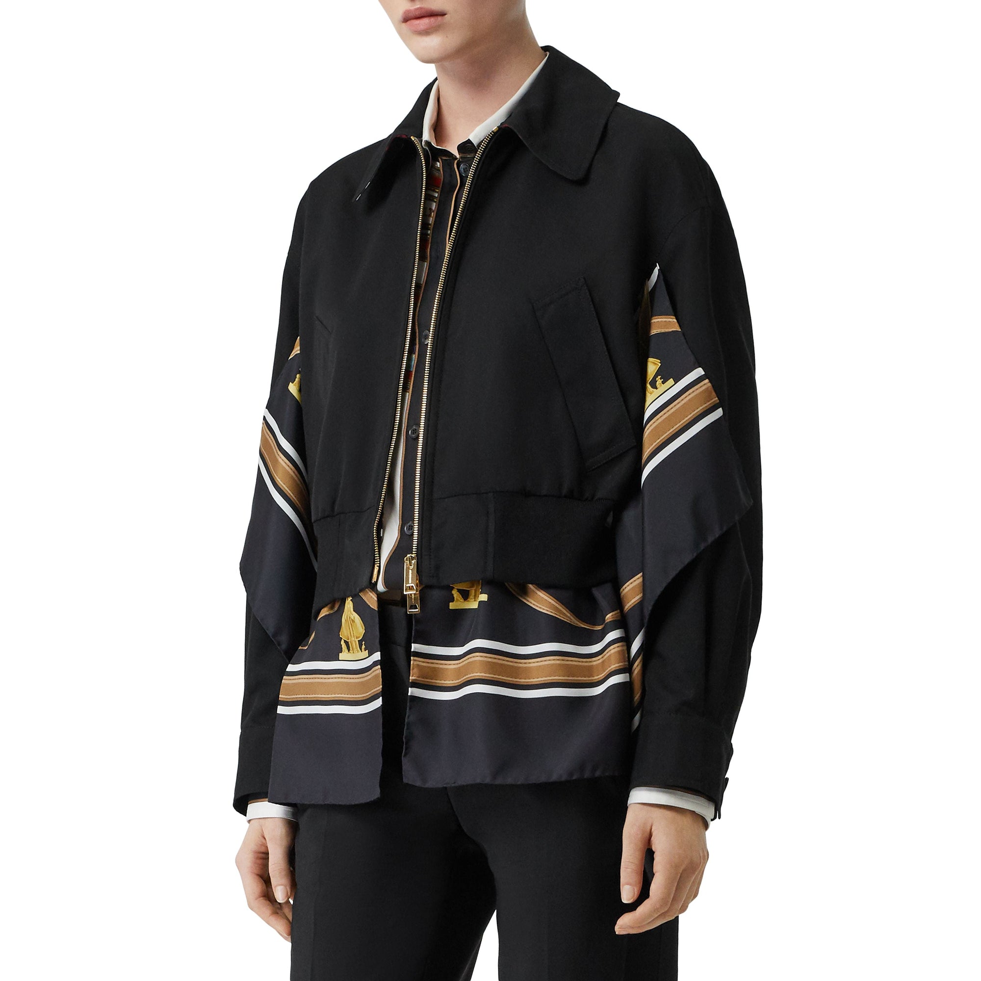 Veste Harrington en gabardine de coton avec foulard - Noir
