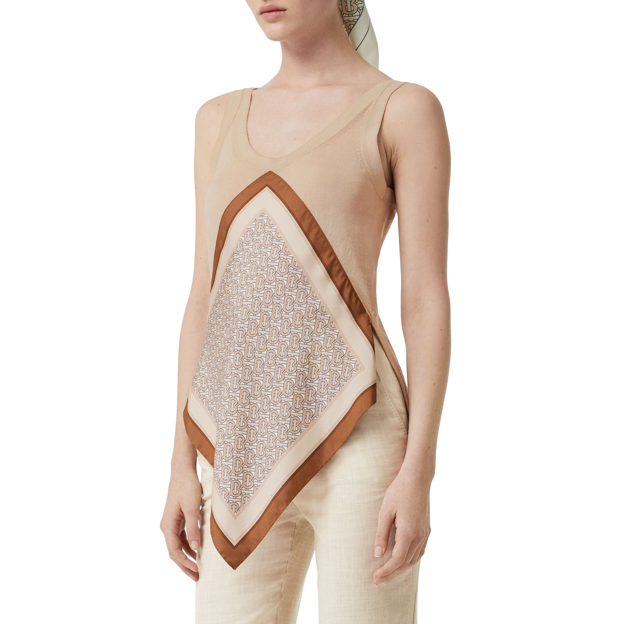 Débardeur en laine avec foulard monogram - Fauve pâle