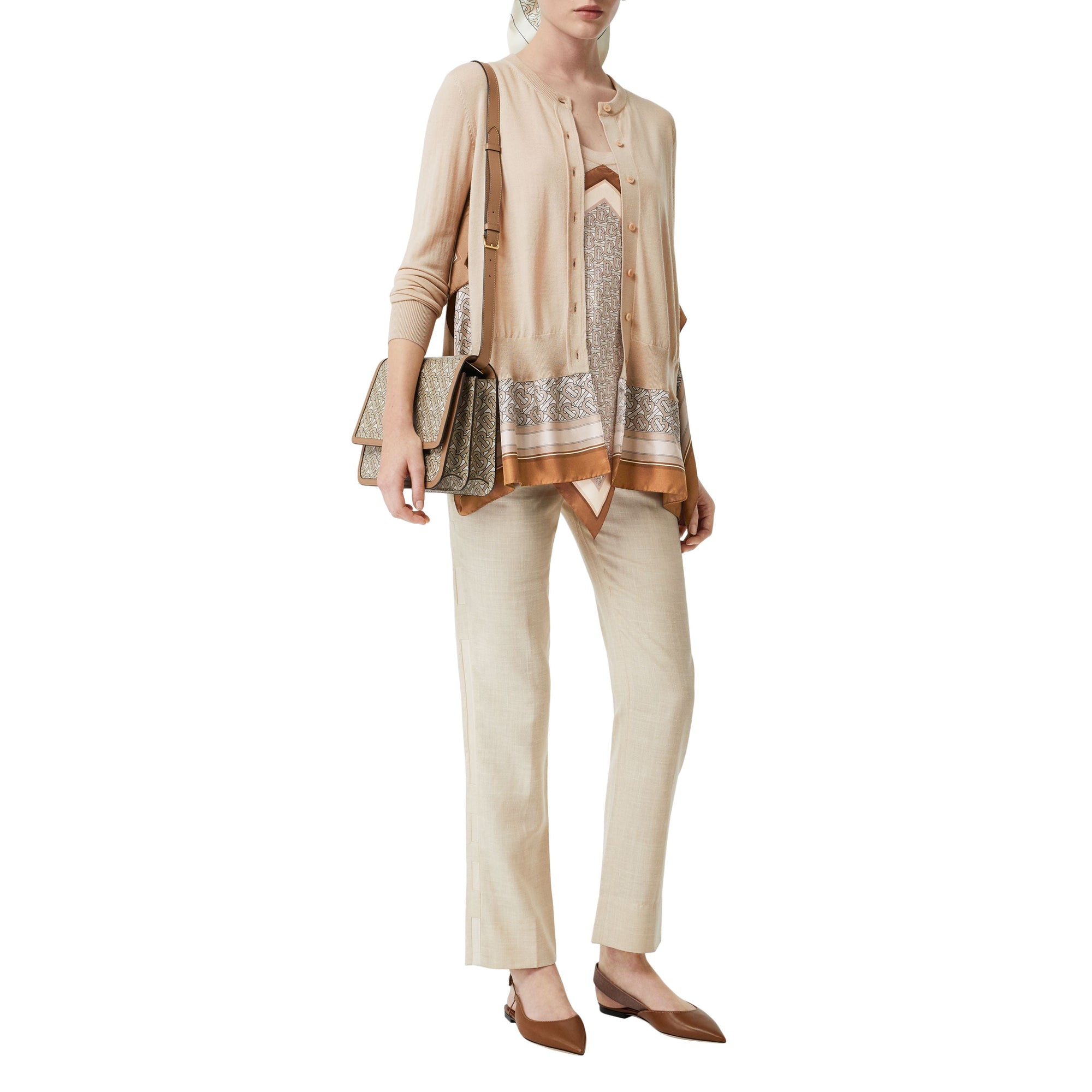 Débardeur en laine avec foulard monogram - Fauve pâle