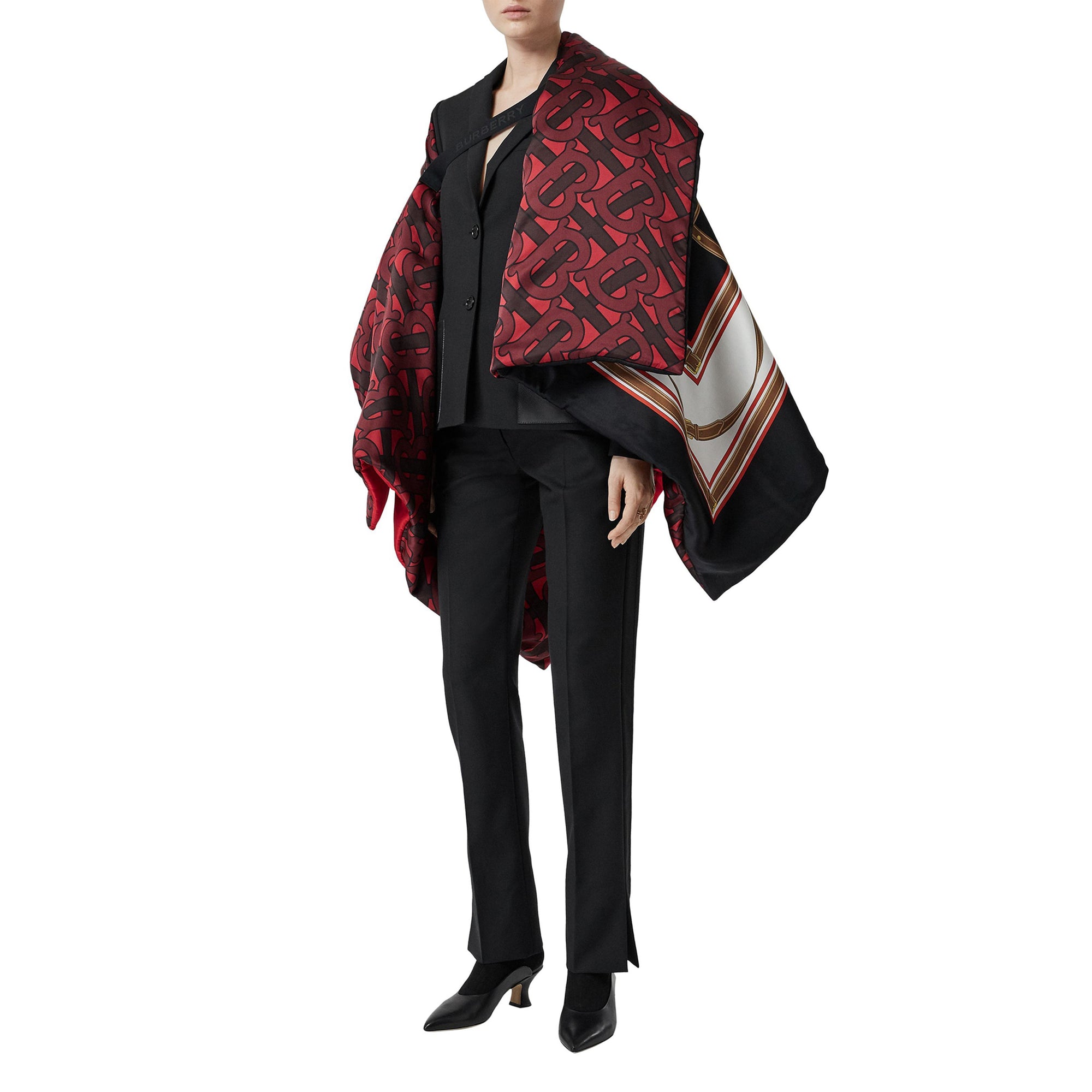 Pantalon tailleur en laine avec rayures en satin - Noir