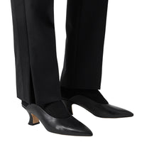 Pantalon tailleur en laine avec rayures en satin - Noir