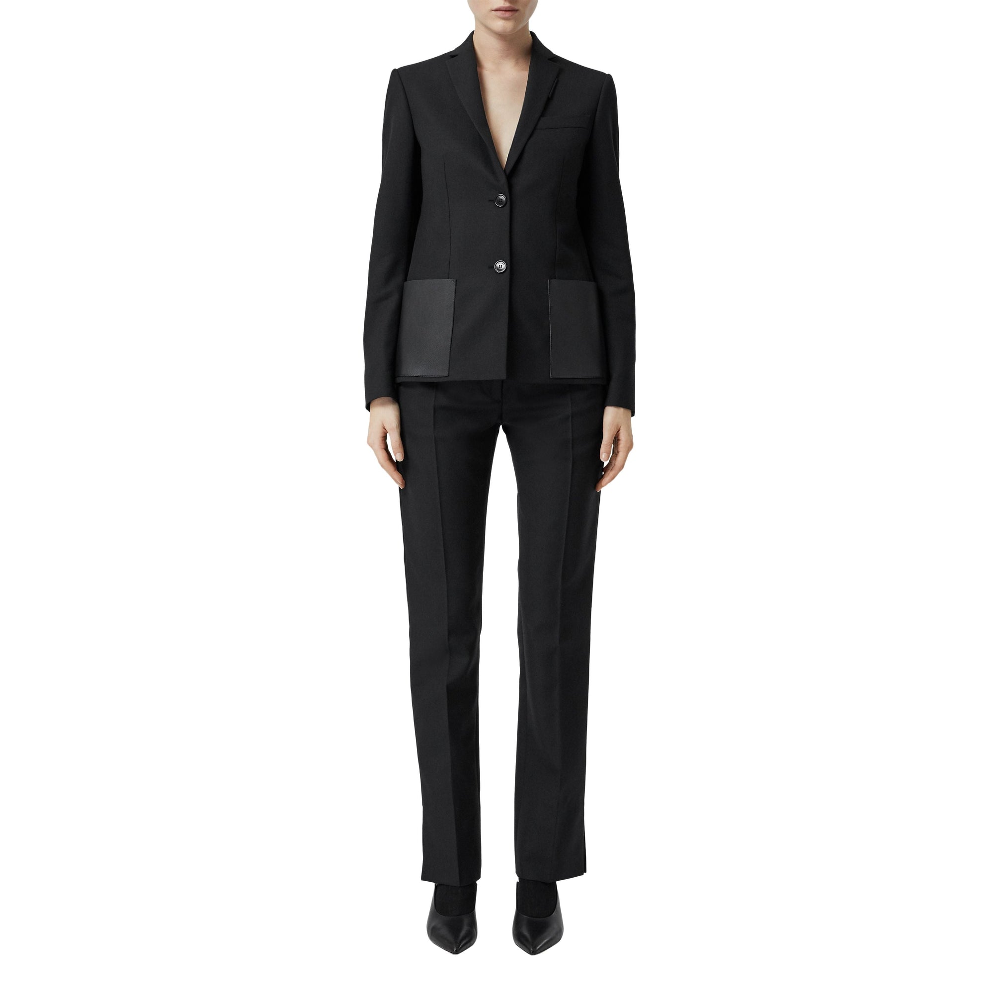 Pantalon tailleur en laine avec rayures en satin - Noir