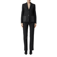 Pantalon tailleur en laine avec rayures en satin - Noir
