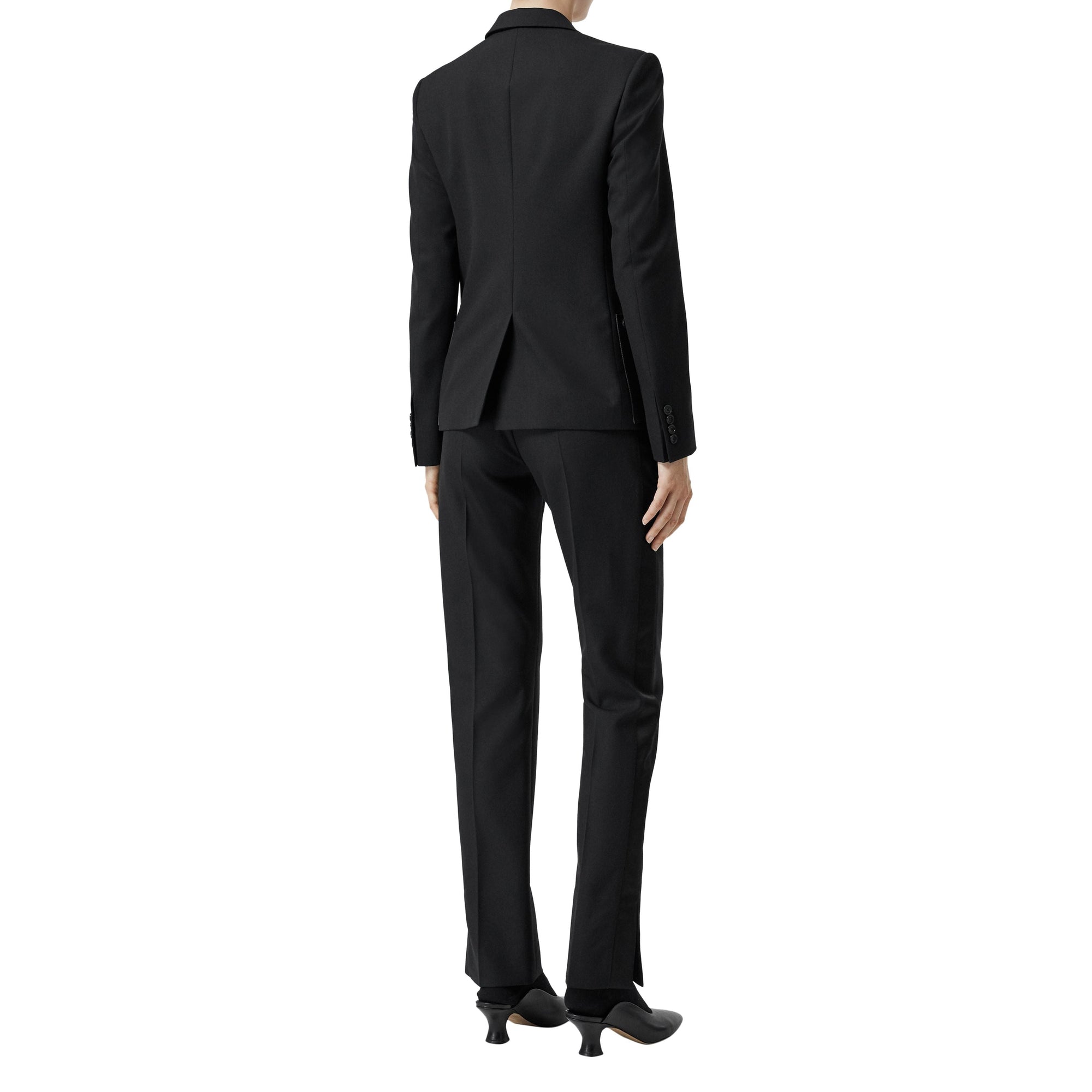 Pantalon tailleur en laine avec rayures en satin - Noir