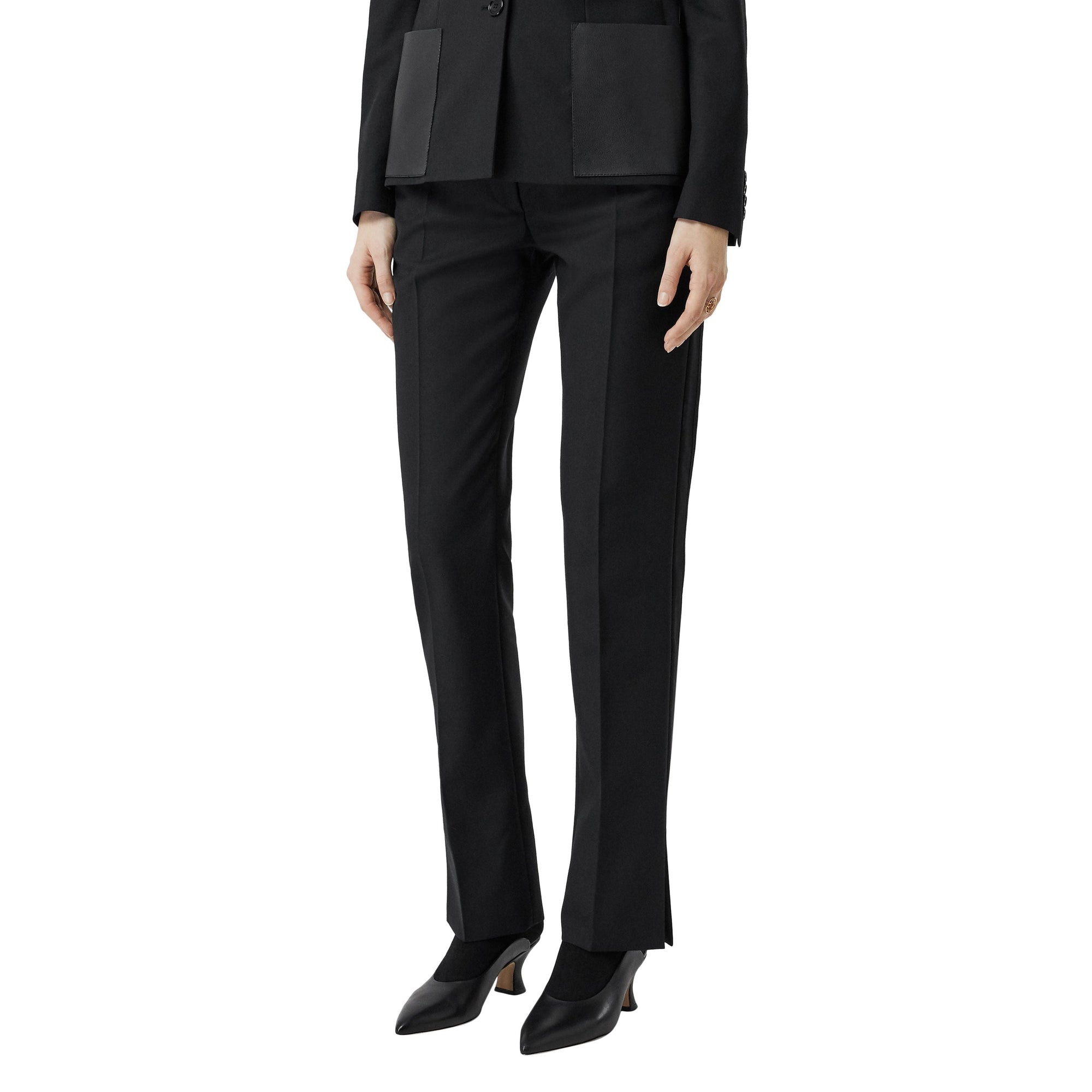 Pantalon tailleur en laine avec rayures en satin - Noir