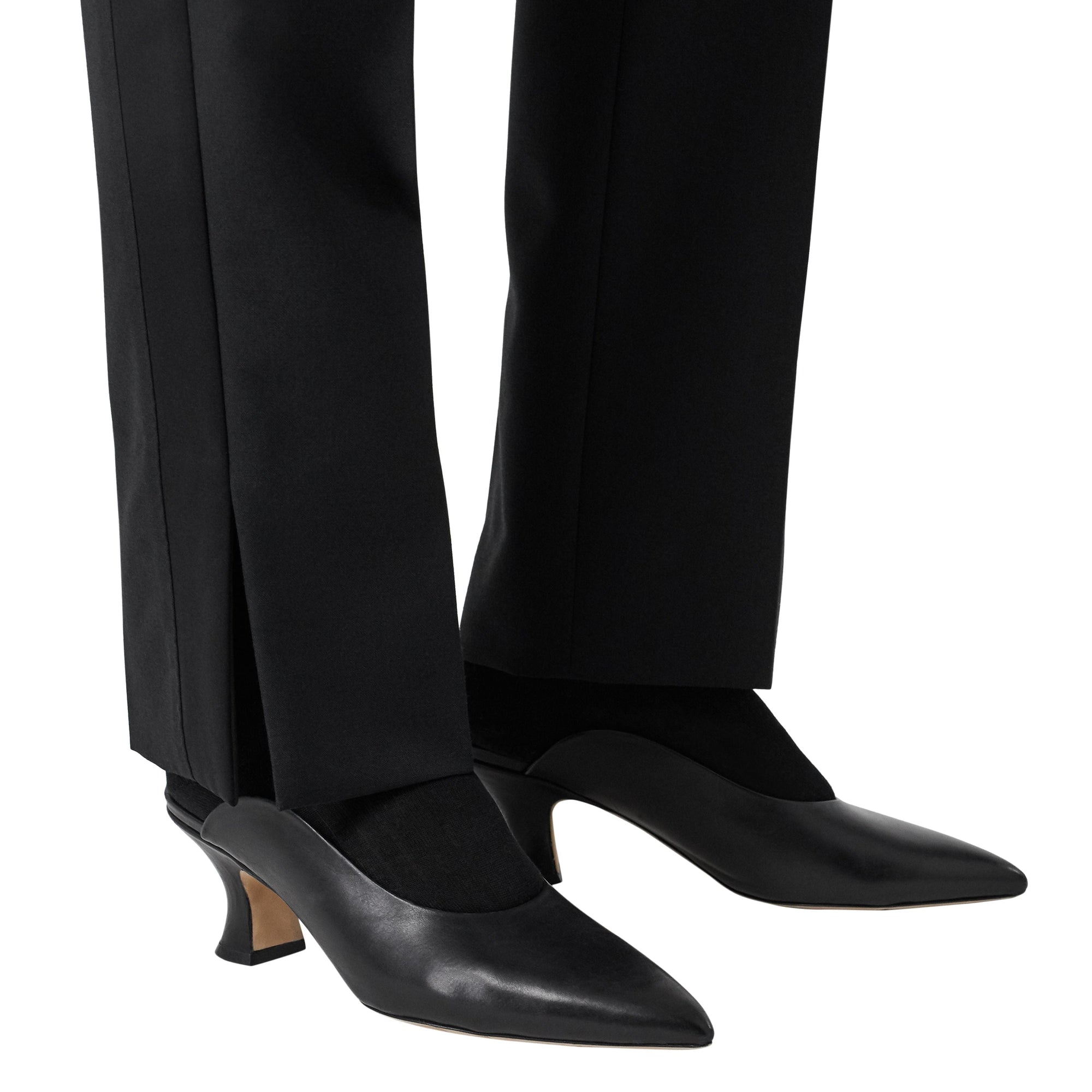 Pantalon tailleur en laine avec rayures en satin - Noir