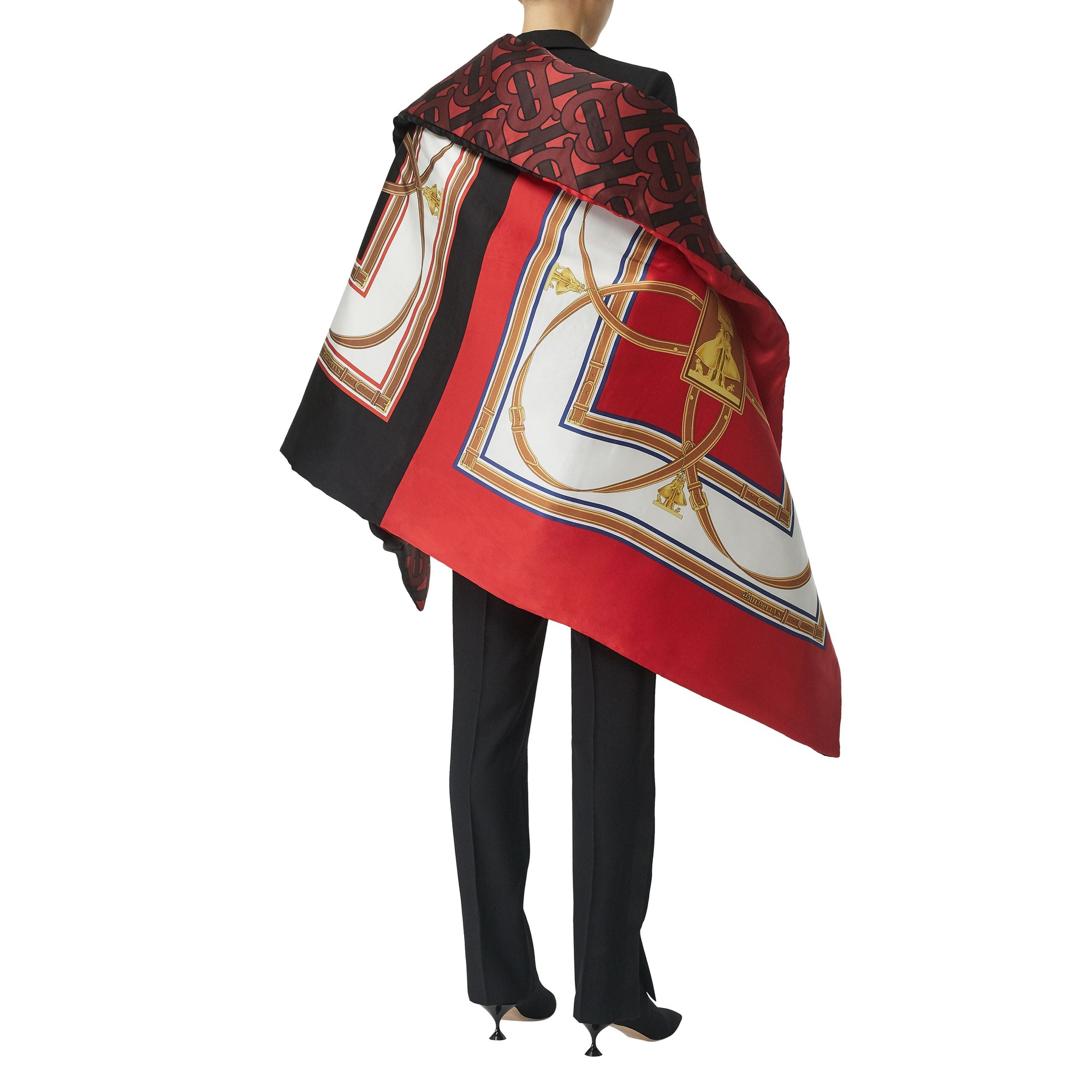 CRIMSON Cape doudoune oversize en satin de soie à imprimé écharpes d'archive