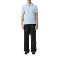 PALE BLUE Polo en piqué de coton avec patte de boutonnage à rayures iconiques
