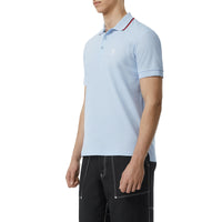 PALE BLUE Polo en piqué de coton avec patte de boutonnage à rayures iconiques