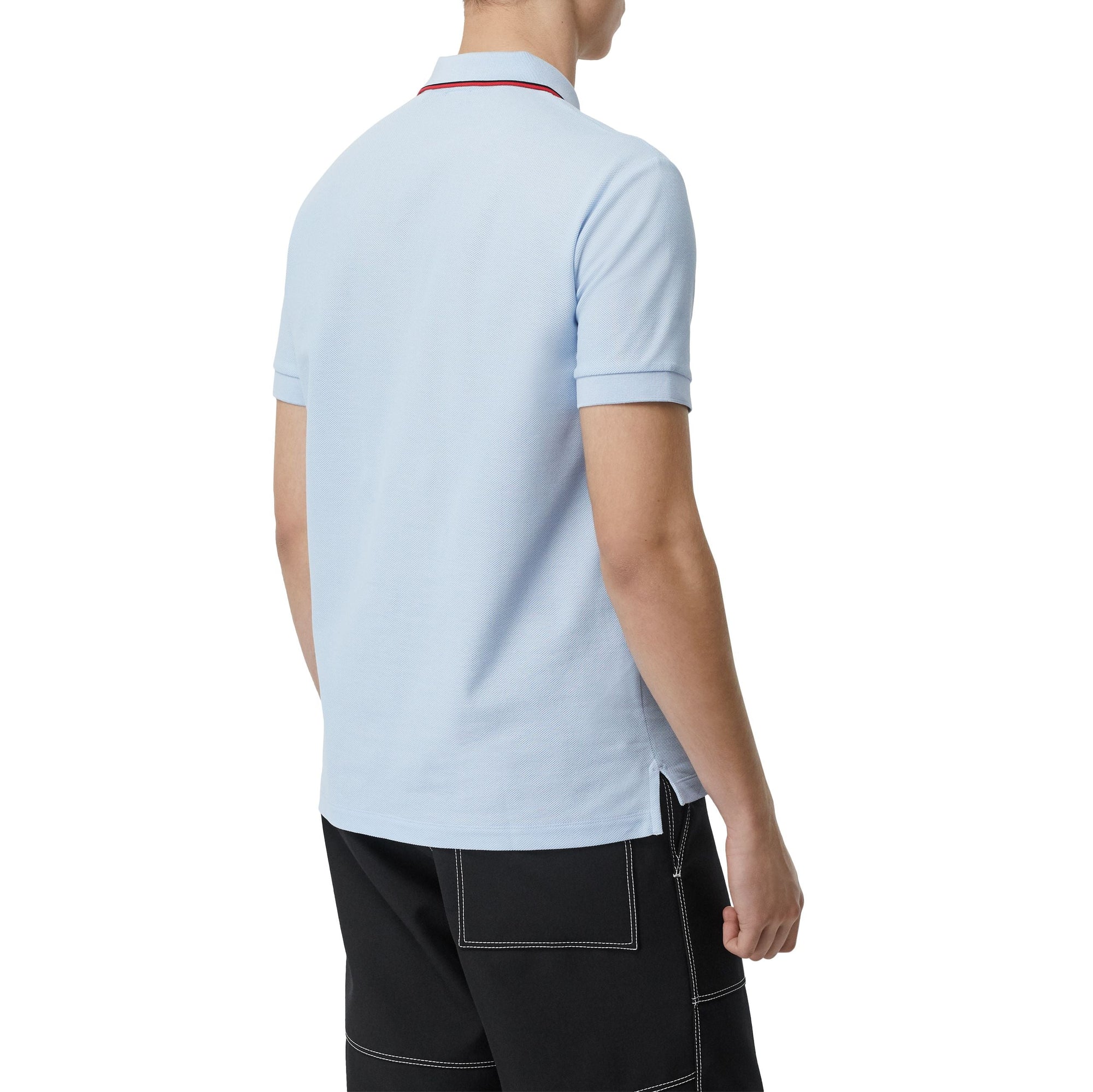PALE BLUE Polo en piqué de coton avec patte de boutonnage à rayures iconiques