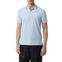 PALE BLUE Polo en piqué de coton avec patte de boutonnage à rayures iconiques