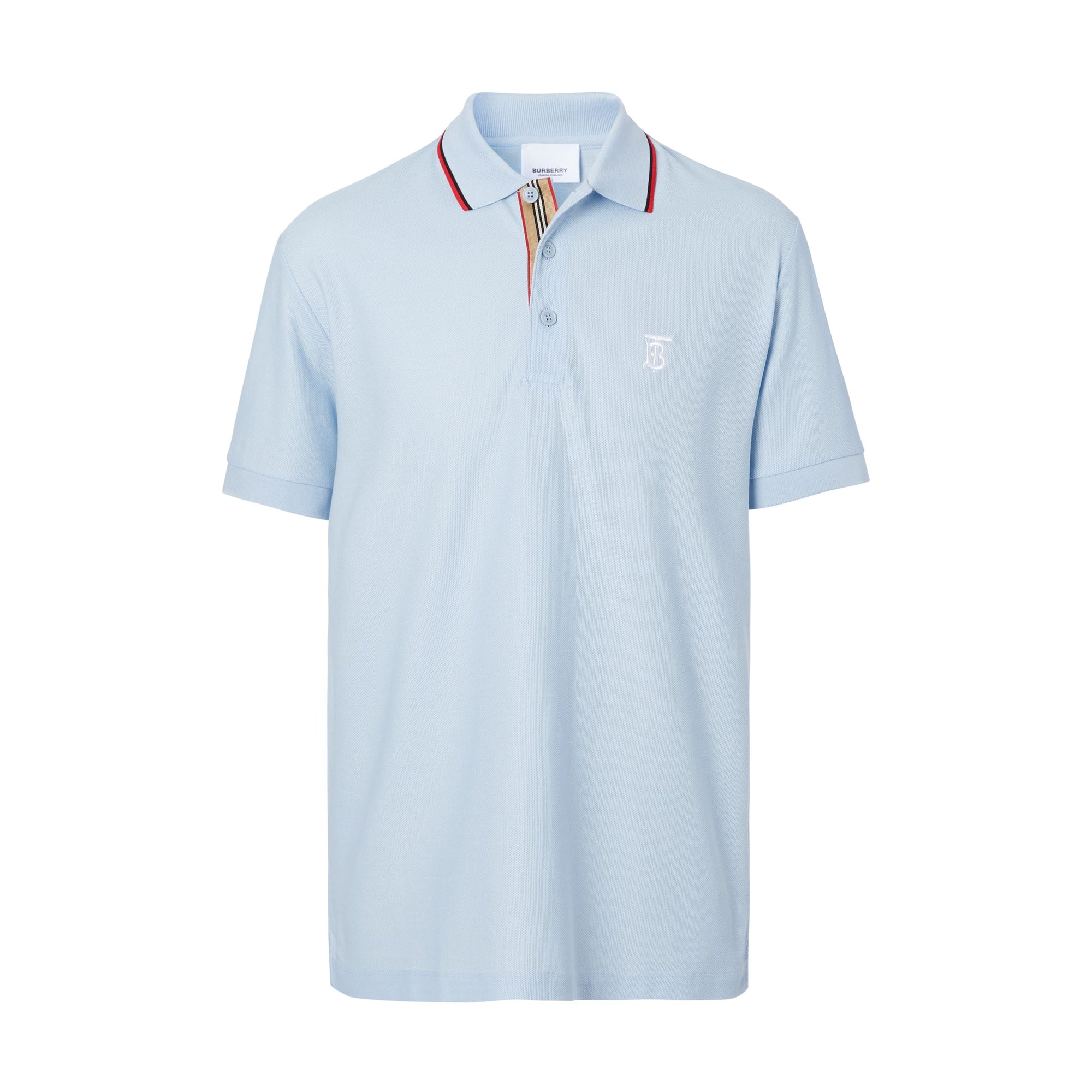 PALE BLUE Polo en piqué de coton avec patte de boutonnage à rayures iconiques