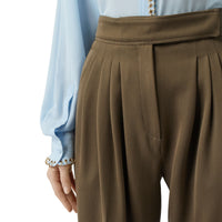 Pantalon tailleur en sergé de laine plissé - Taupe Intense