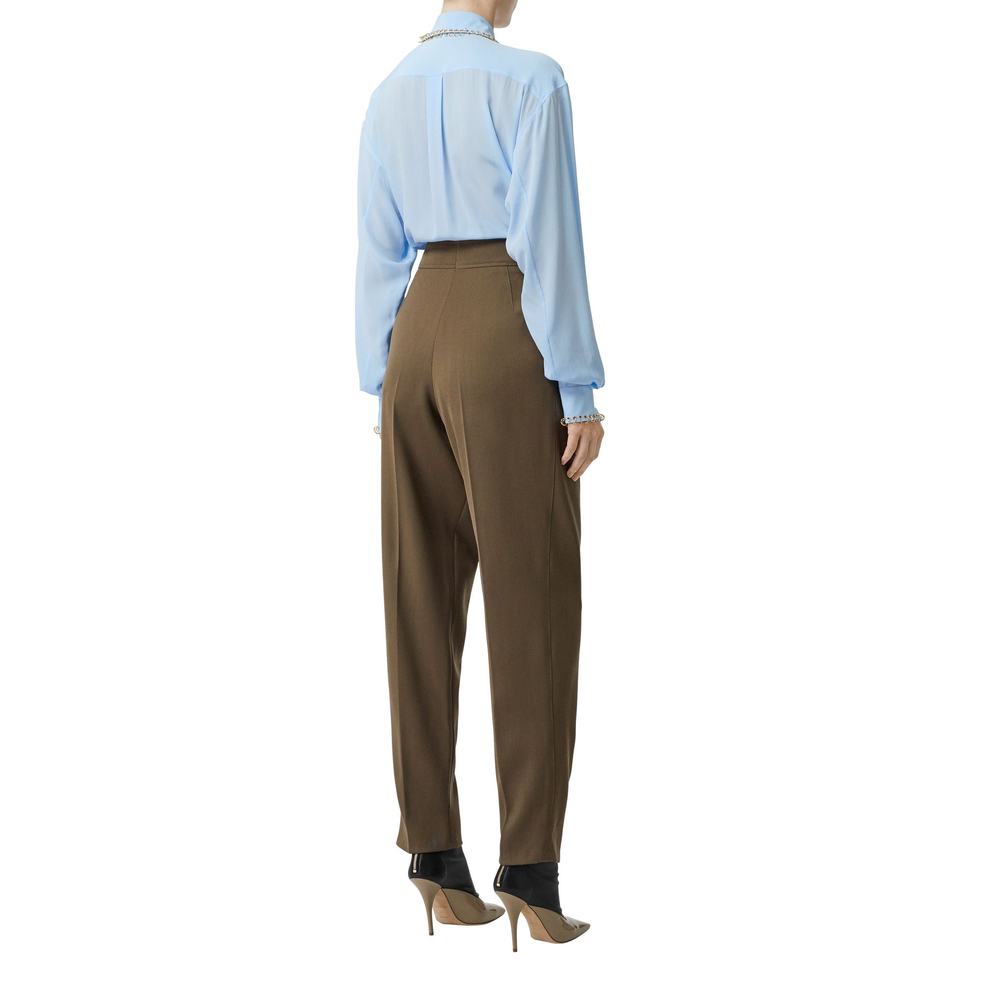 Pantalon tailleur en sergé de laine plissé - Taupe Intense