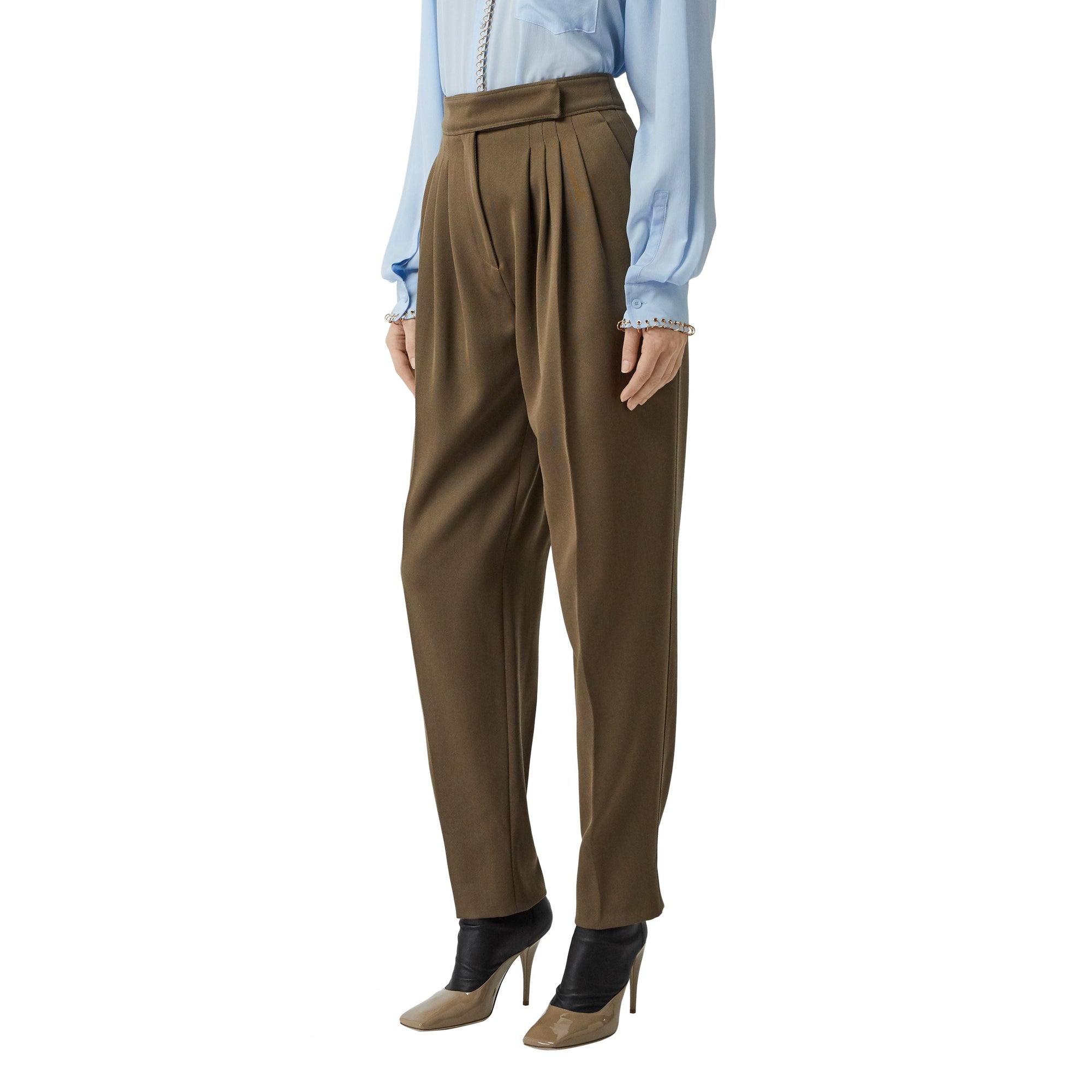 Pantalon tailleur en sergé de laine plissé - Taupe Intense