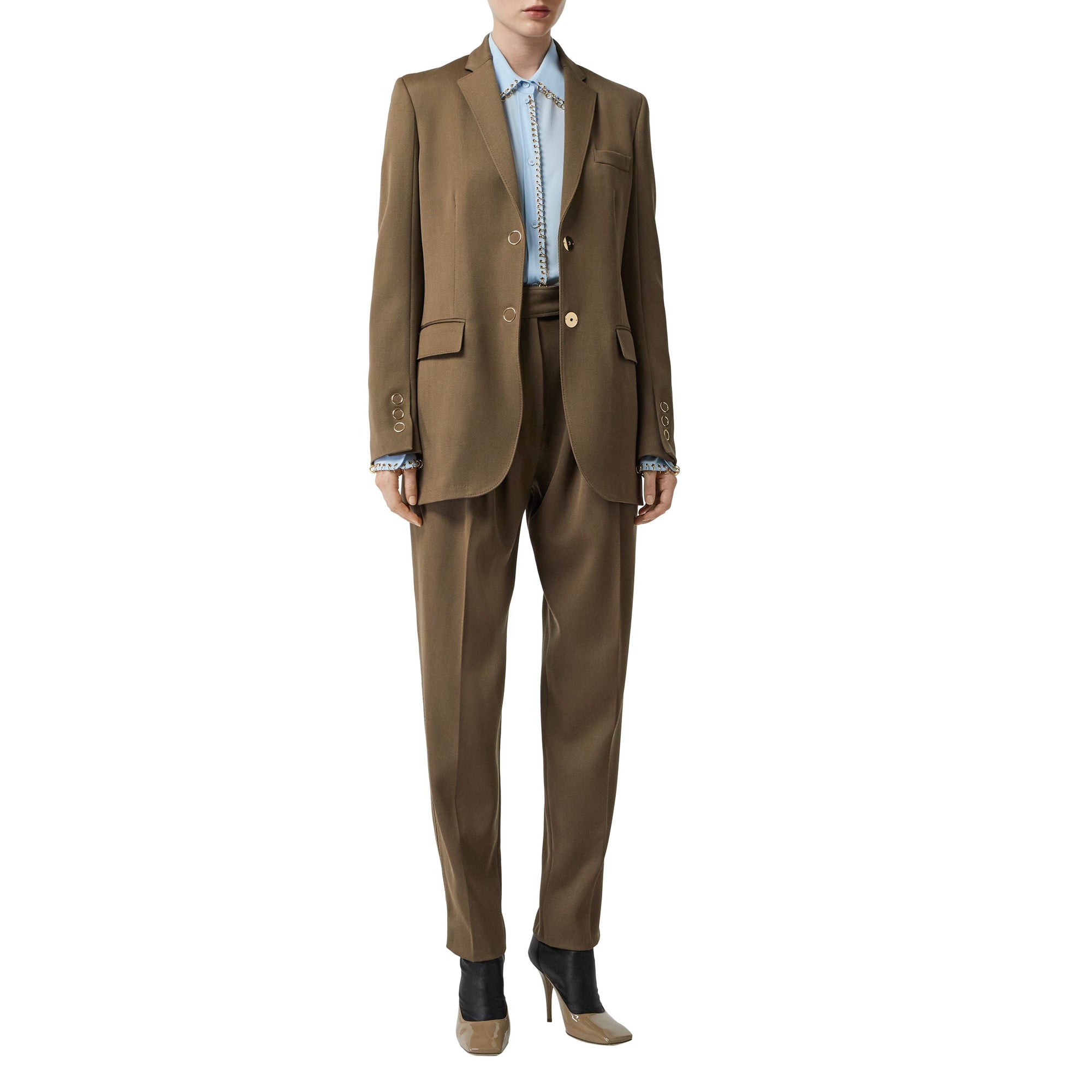 Pantalon tailleur en sergé de laine plissé - Taupe Intense