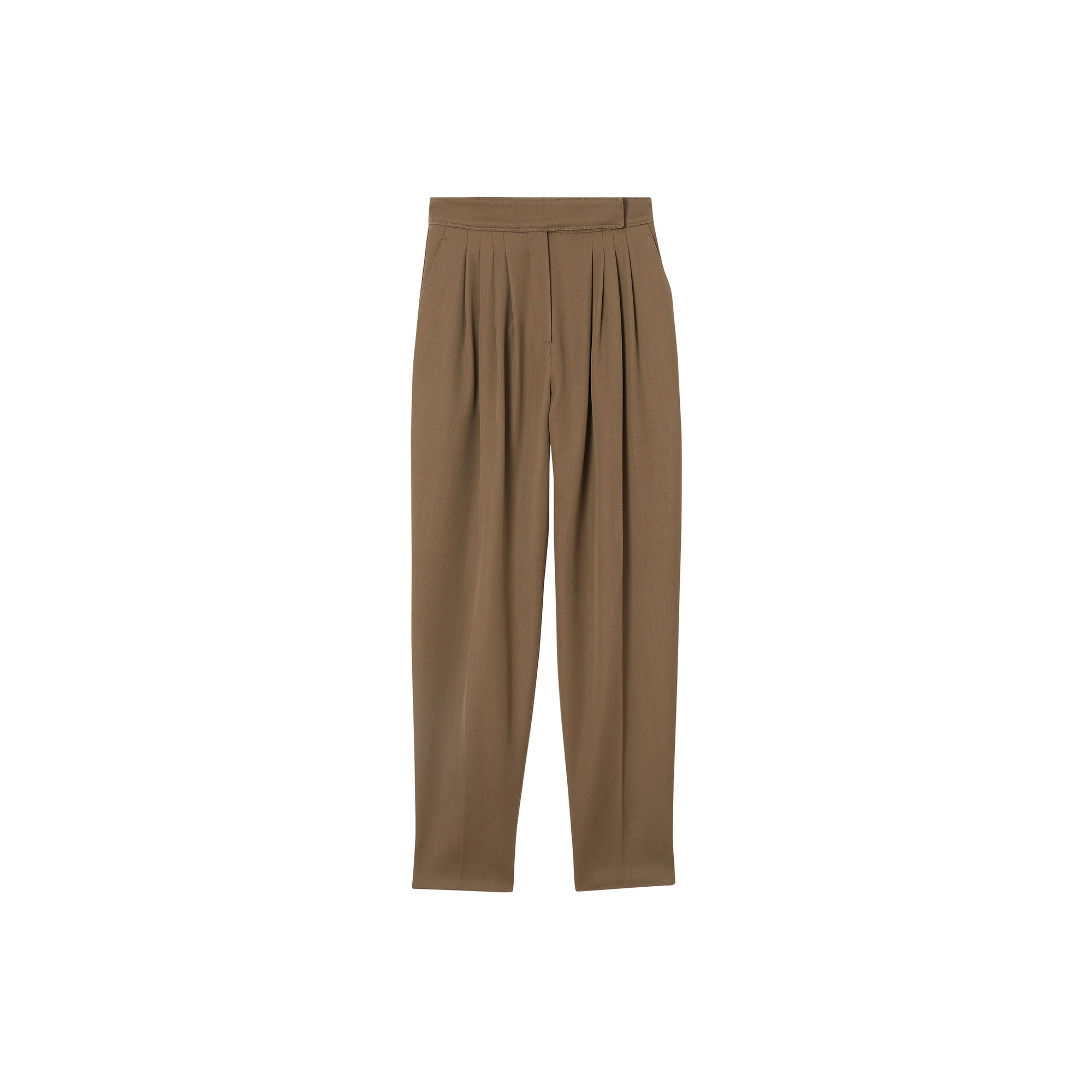 Pantalon tailleur en sergé de laine plissé - Taupe Intense