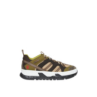 KHAKI/BROWN Sneakers Union en mesh et cuir velours