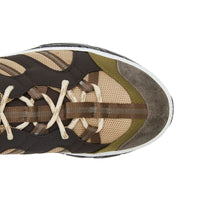 KHAKI/BROWN Sneakers Union en mesh et cuir velours