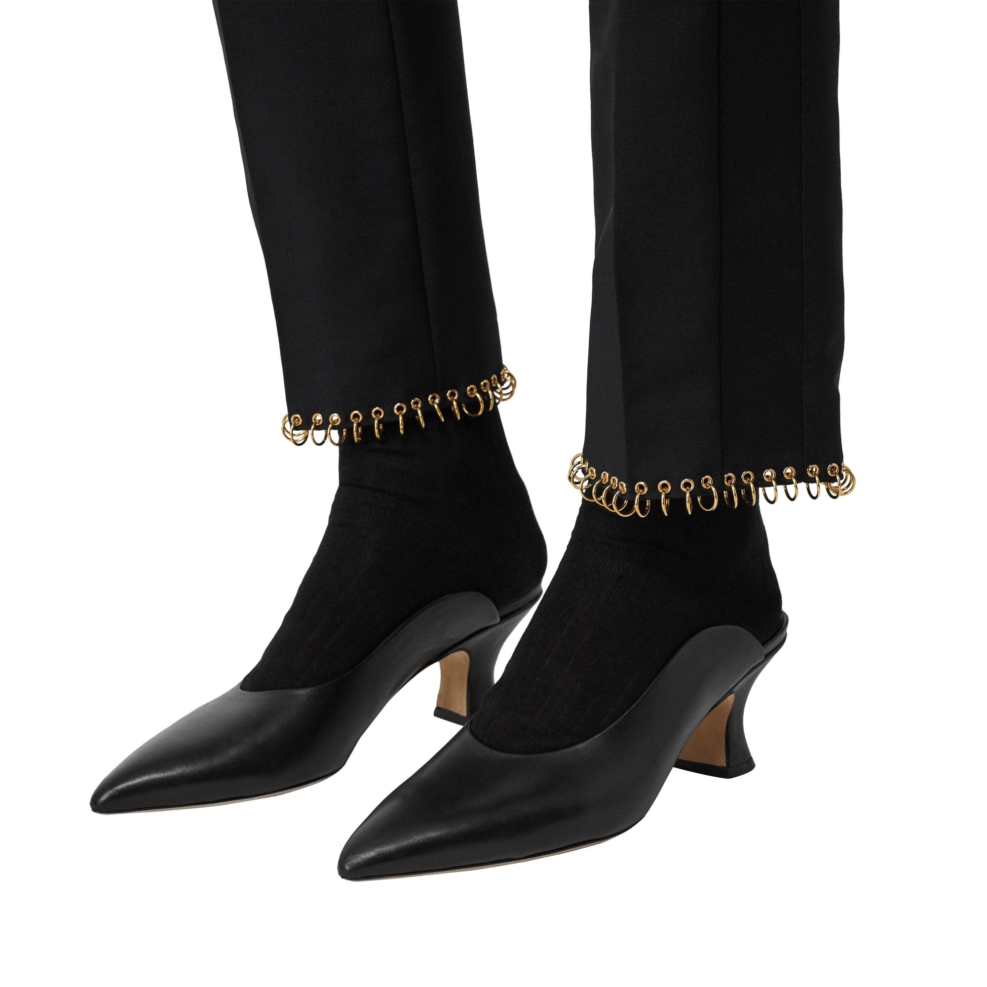 Pantalon tailleur en laine avec anneau - Noir
