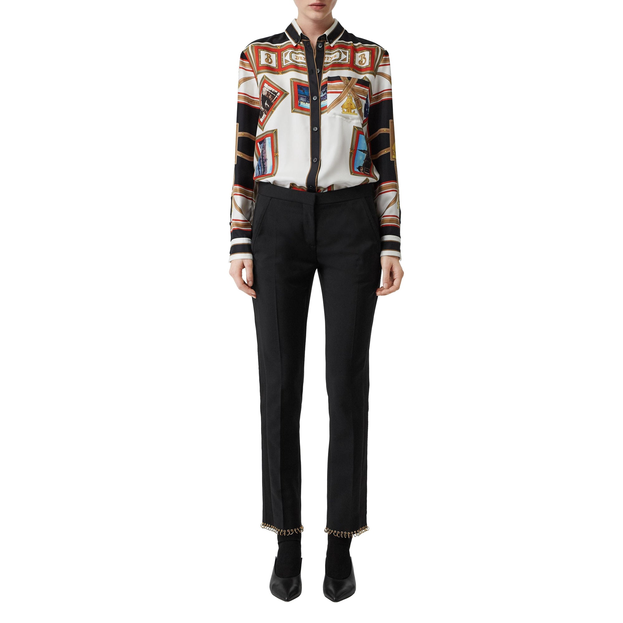 Pantalon tailleur en laine avec anneau - Noir